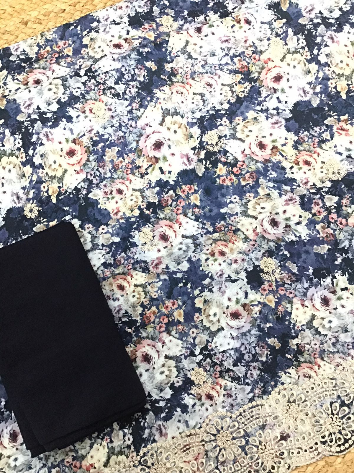 Pure Cotton Printed Embroidered Suit - Blue