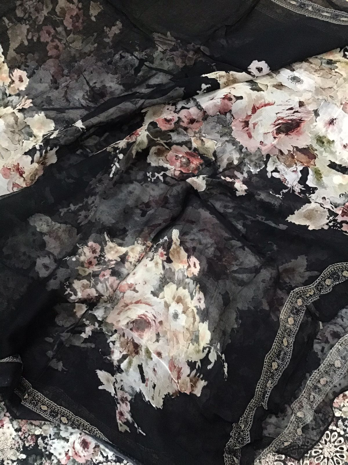 Pure Cotton Printed Embroidered Suit - Black