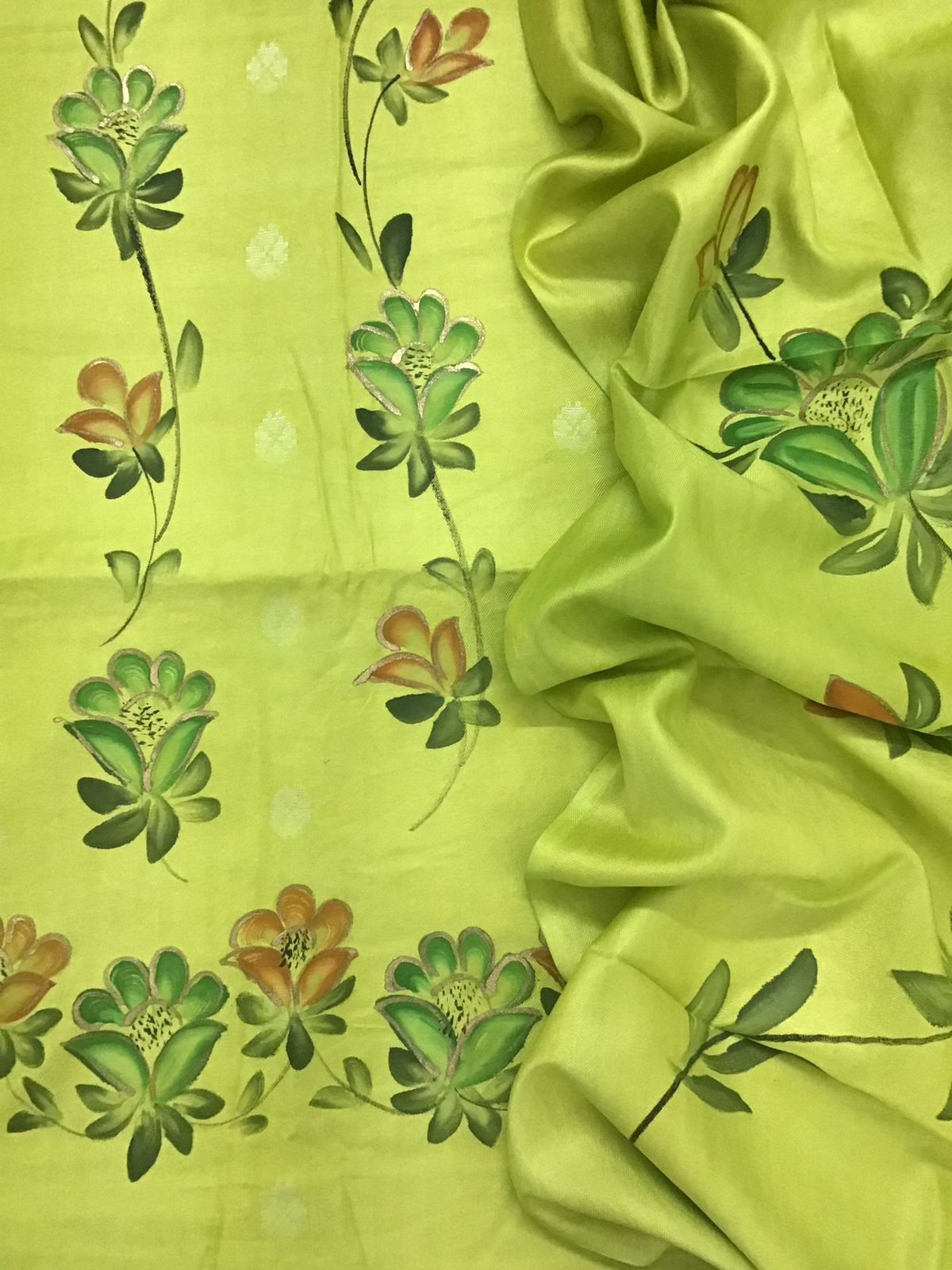 Soft Woollen Spun Silk Brush Painted Suit - Green