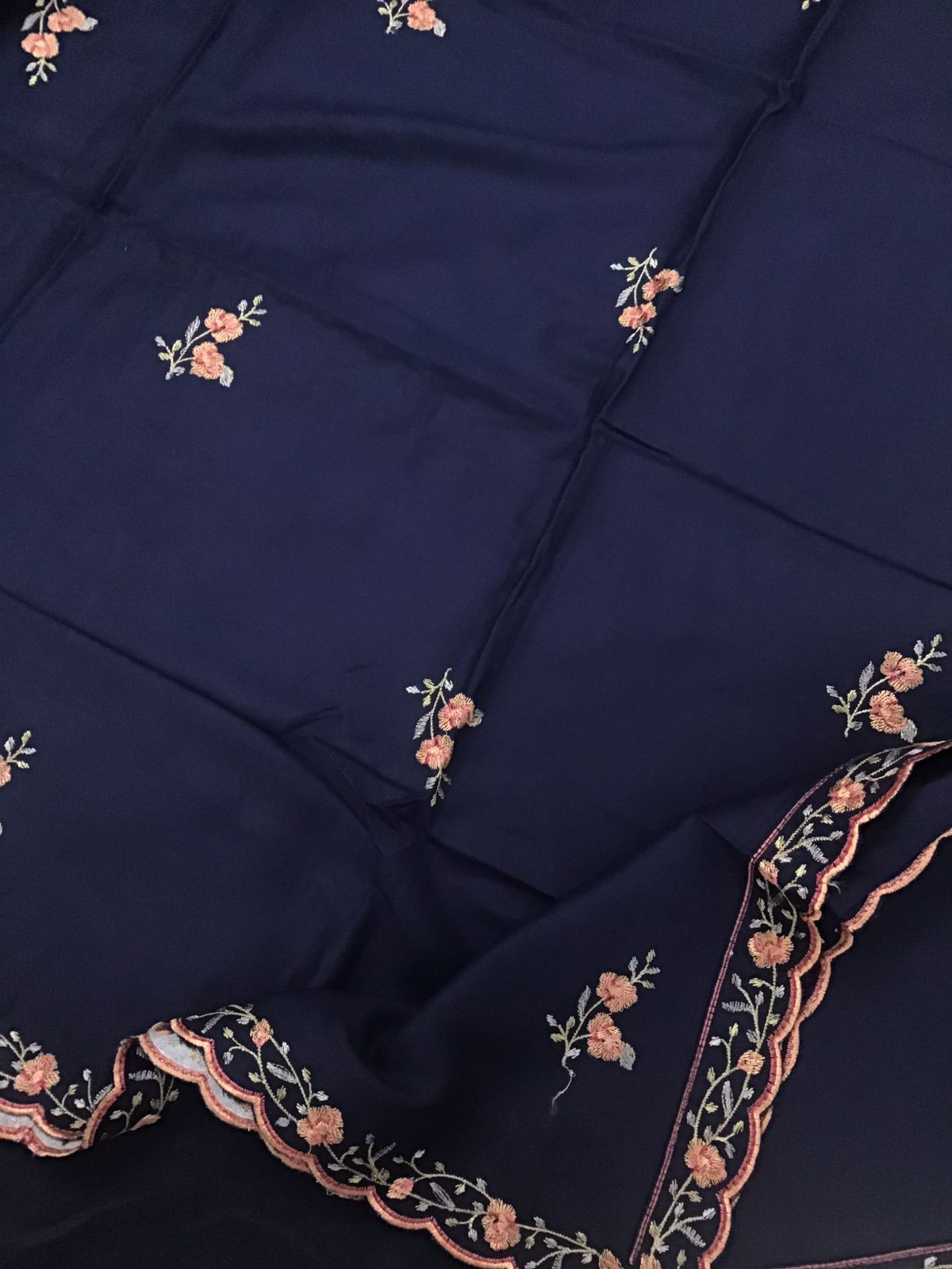 Soft Woollen Slub Silk Embroidered Suit - Blue