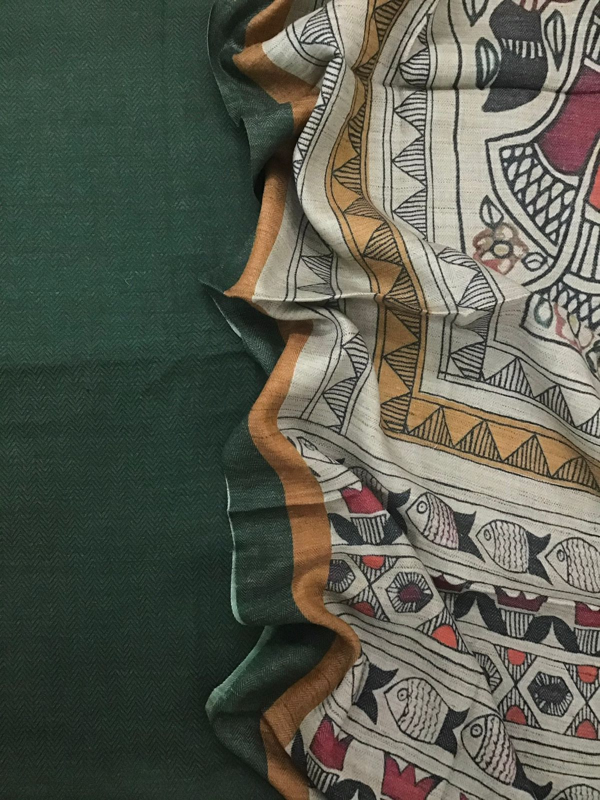 Soft Woollen Basbara Cotton Silk Printed Suit - Green