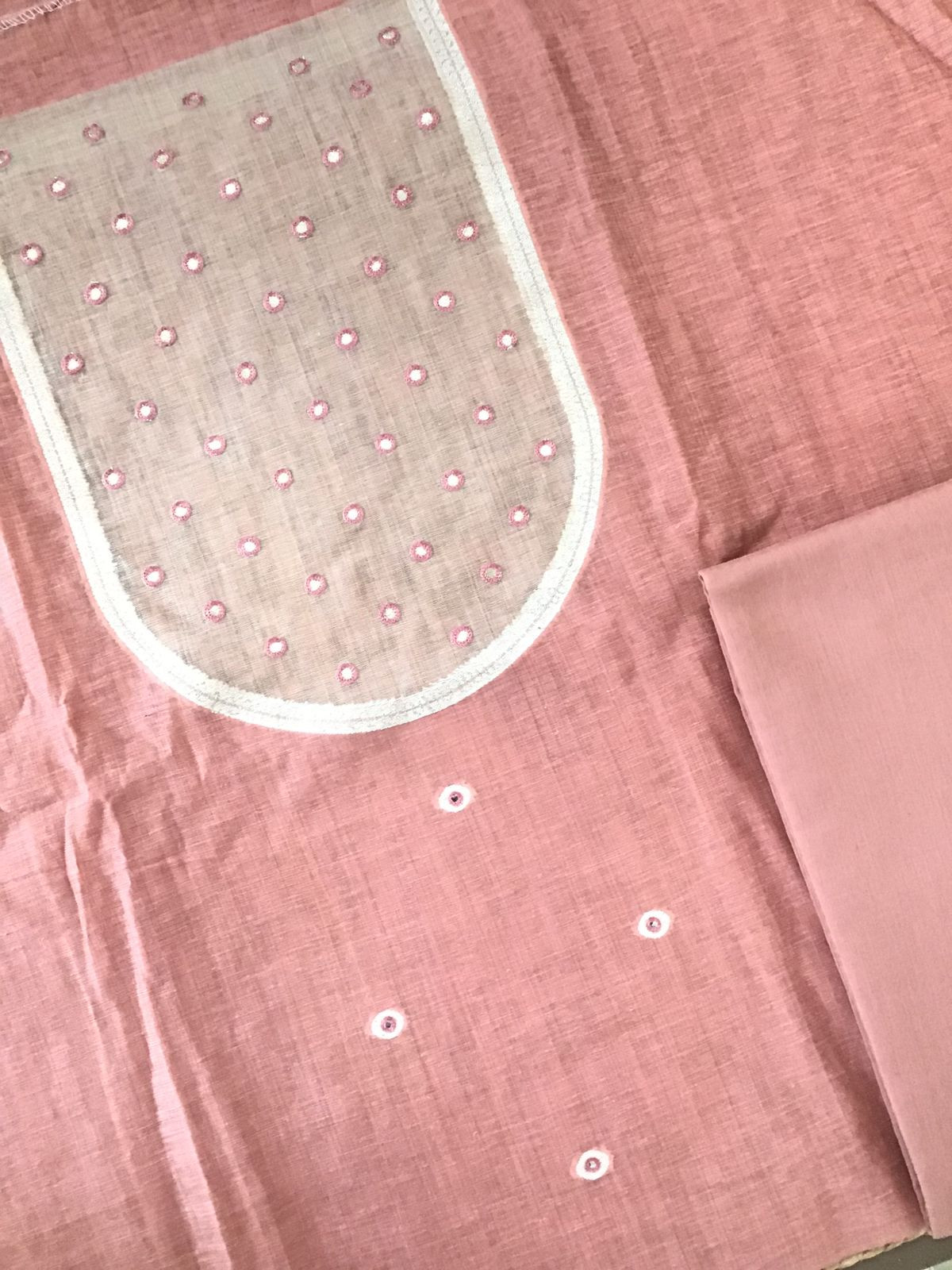 Soft Fine Slub Chanderi Jamdani Weaved Embroidered Suit - Onion Pink