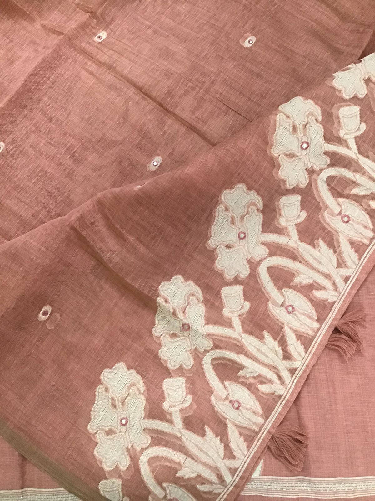 Soft Fine Slub Chanderi Jamdani Weaved Embroidered Suit - Onion Pink