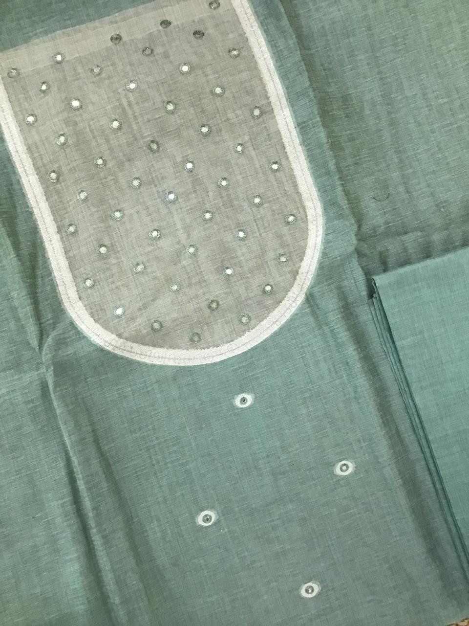 Soft Fine Slub Chanderi Jamdani Weaved Embroidered Suit - Blue