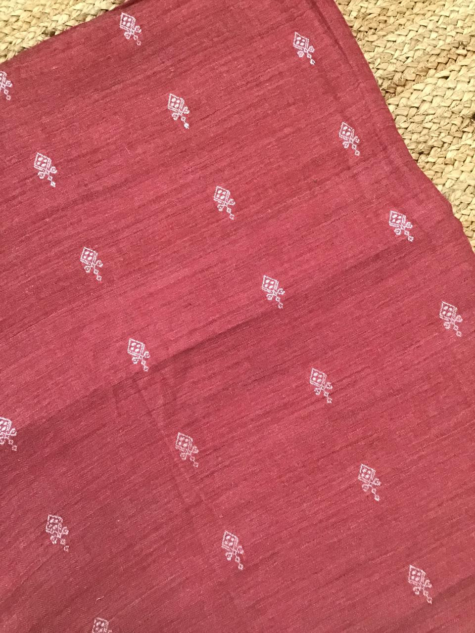 Soft Woollen Basbara Cotton Silk Self Weaved Printed Suit - Brick Red