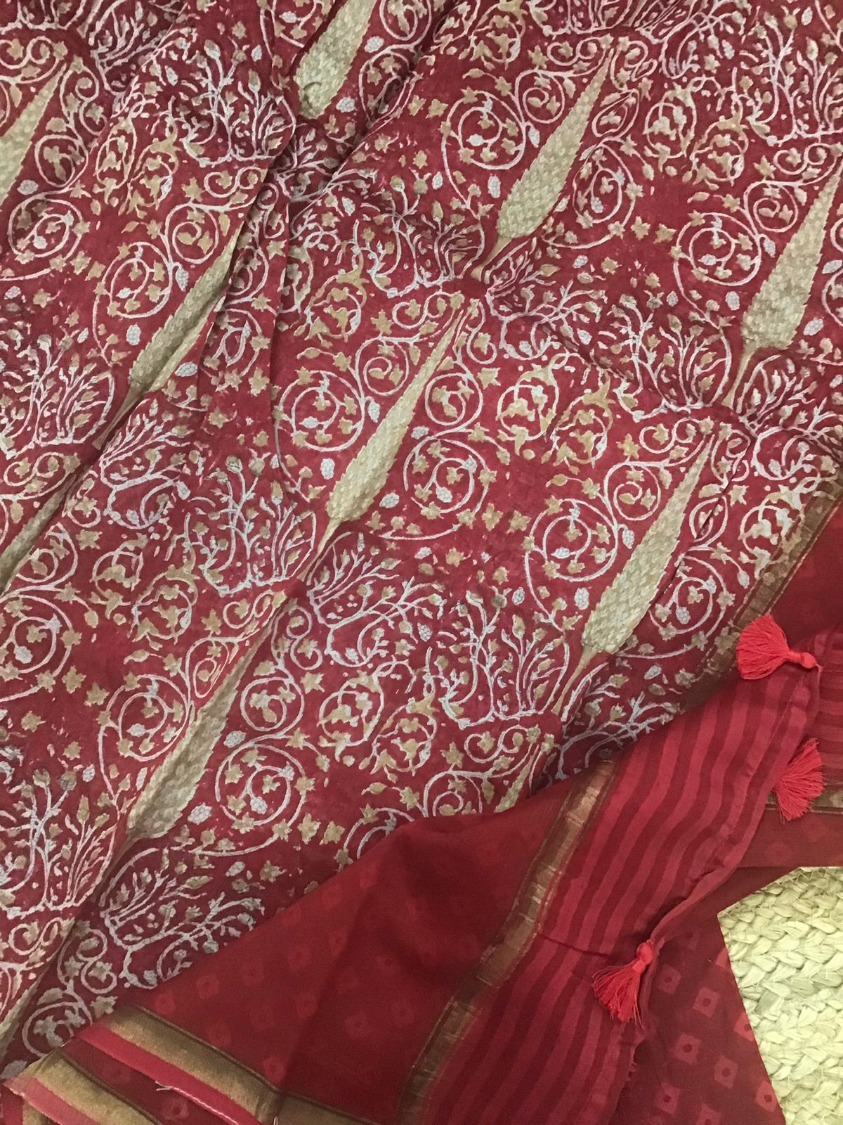 Pure Chanderi Printed Suit - Red