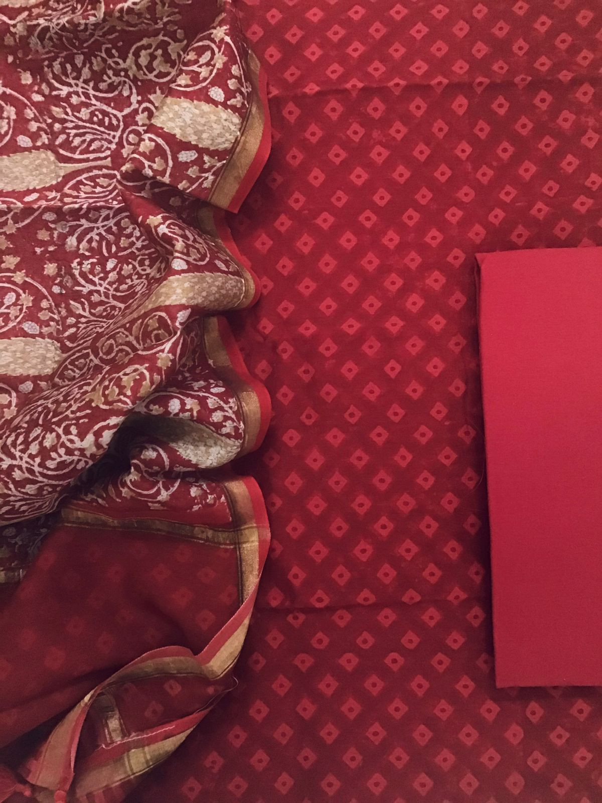 Pure Chanderi Printed Suit - Red