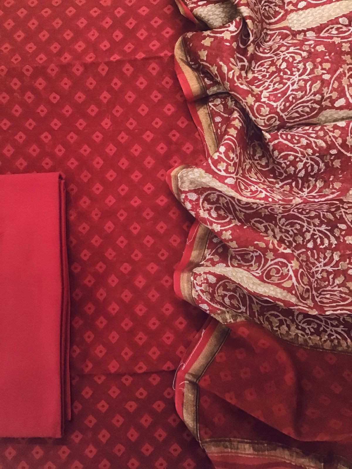 Pure Chanderi Printed Suit - Red