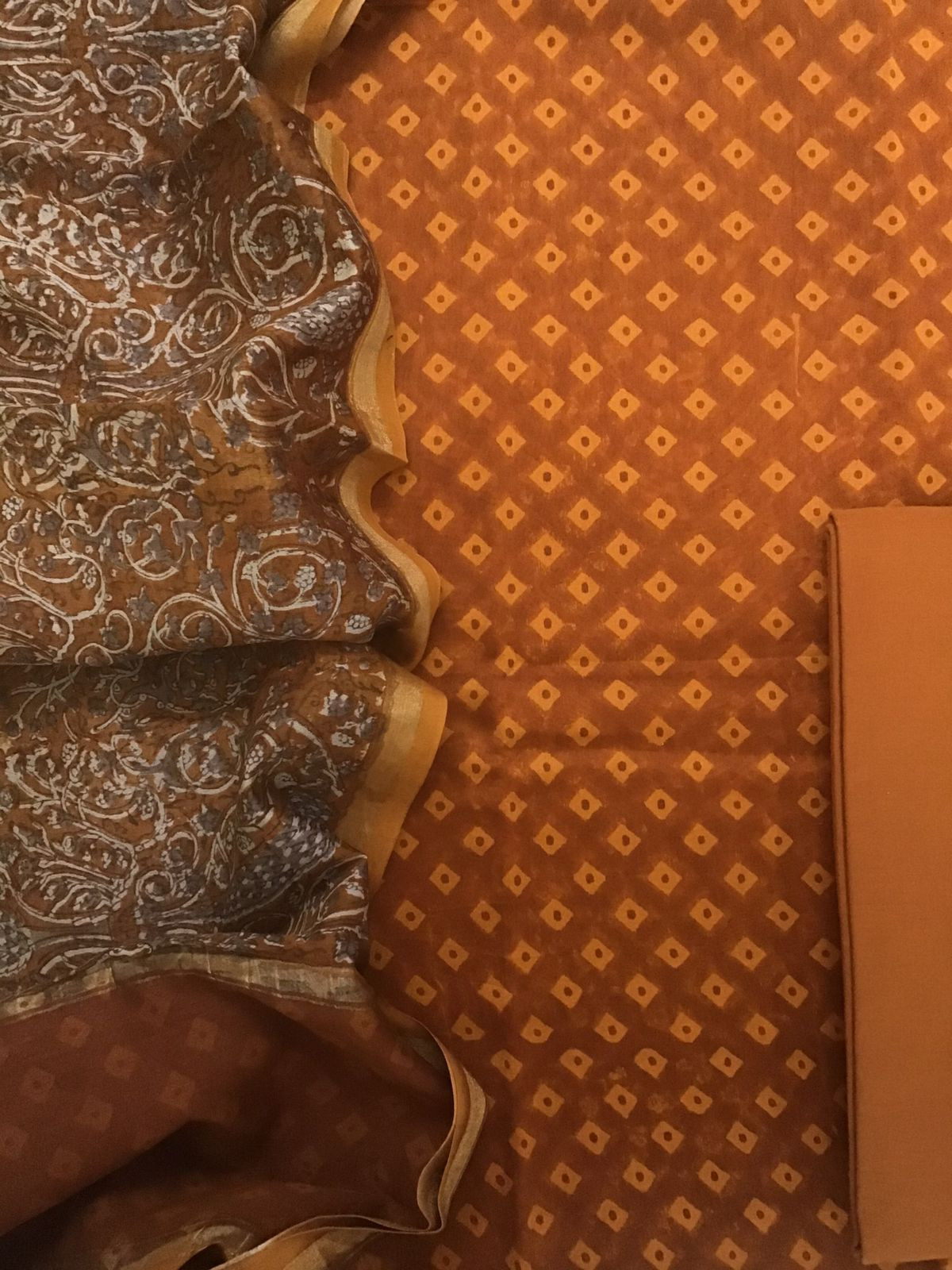 Pure Chanderi Printed Suit - Dark Orange