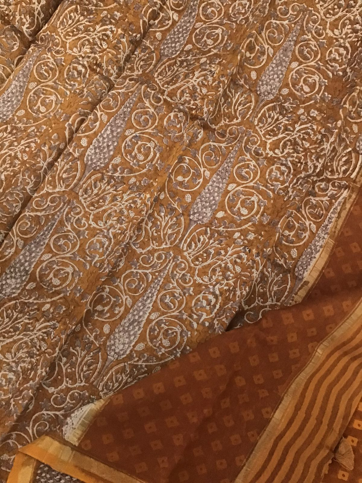 Pure Chanderi Printed Suit - Dark Orange