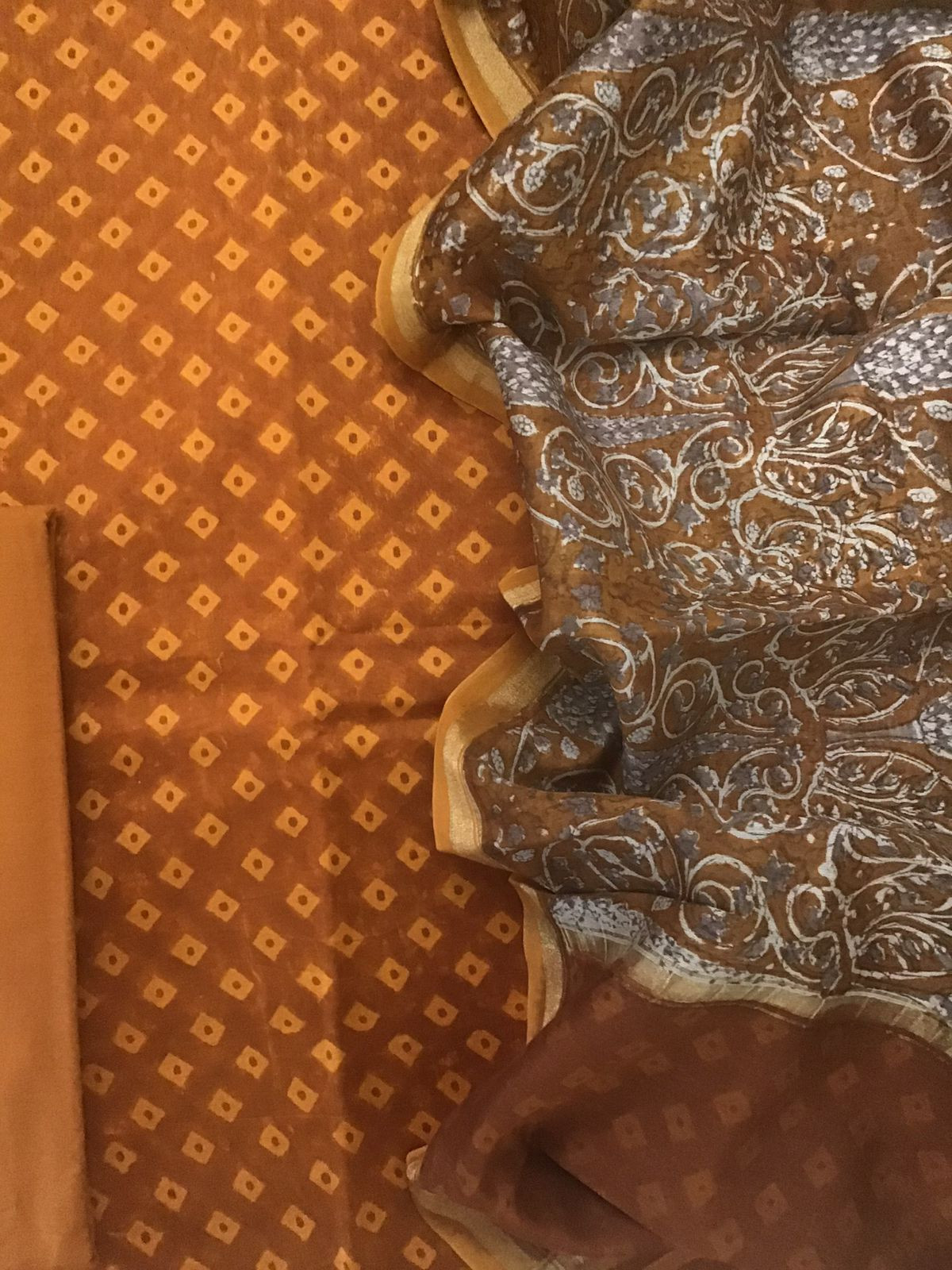 Pure Chanderi Printed Suit - Dark Orange