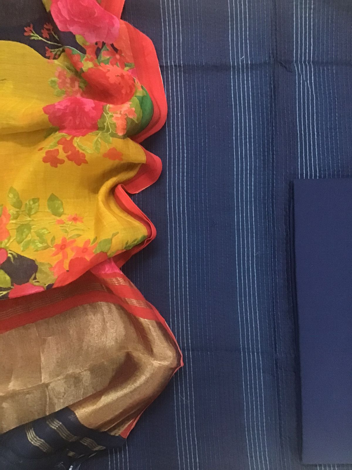 Pure Chanderi Printed Embroidered Suit - Blue