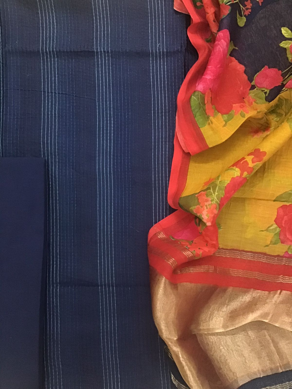 Pure Chanderi Printed Embroidered Suit - Blue