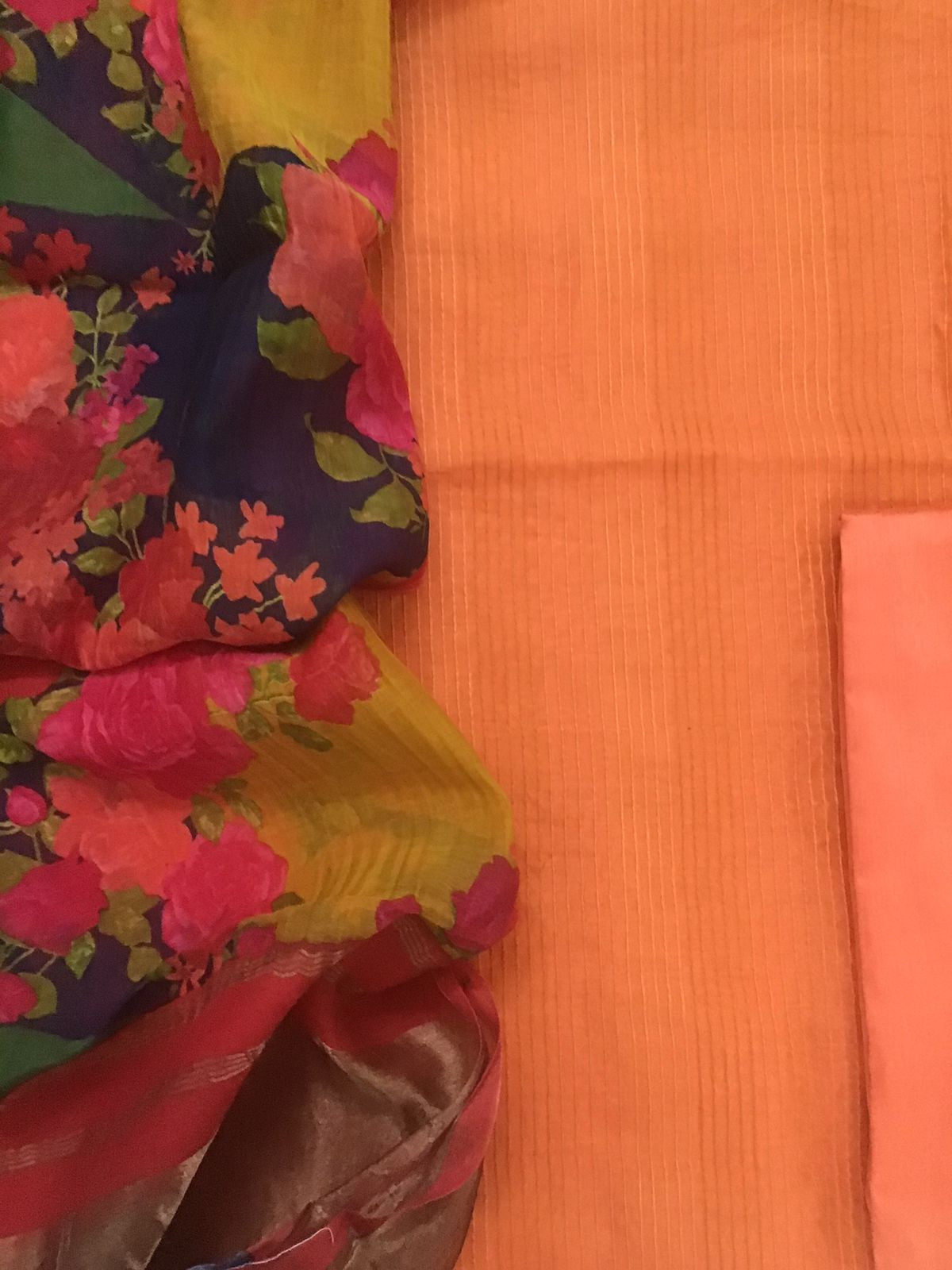 Pure Chanderi Printed Embroidered Suit - Orange