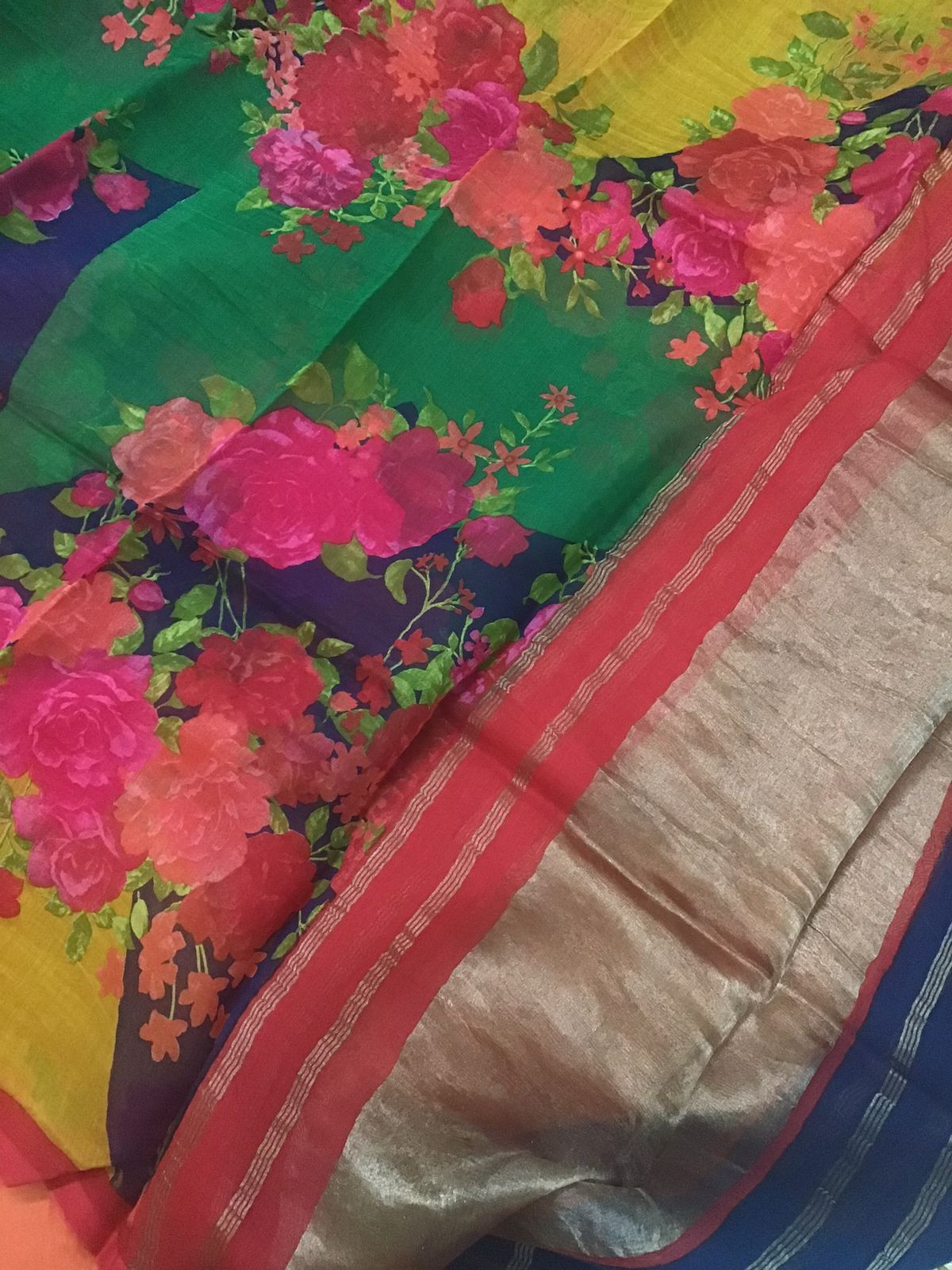 Pure Chanderi Printed Embroidered Suit - Orange