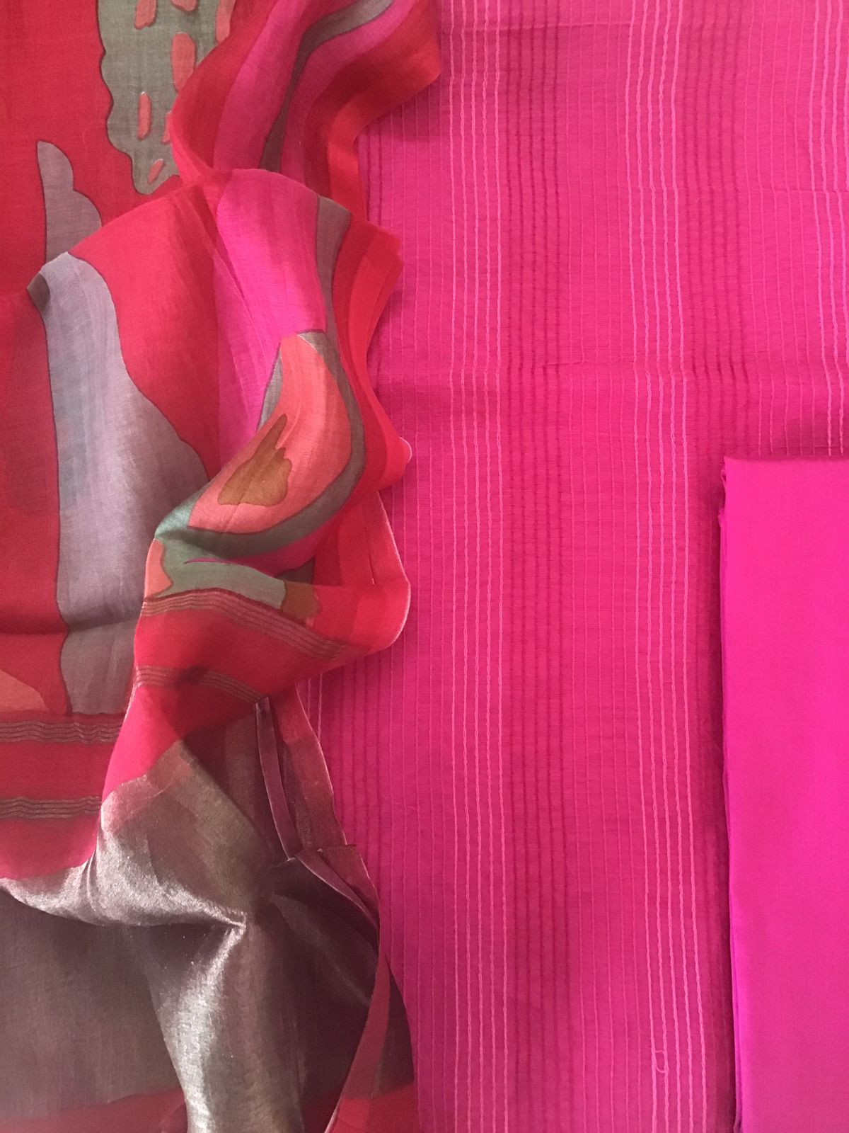 Pure Chanderi Printed Embroidered Suit - Pink