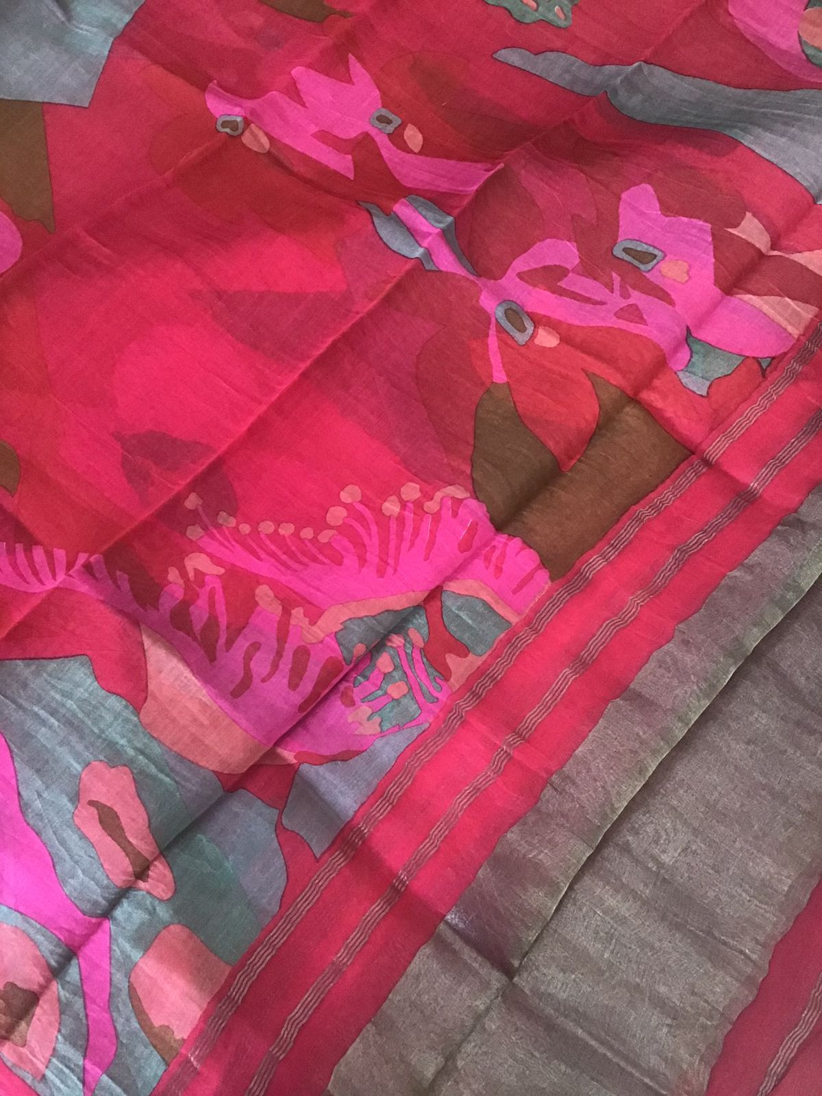 Pure Chanderi Printed Embroidered Suit - Pink