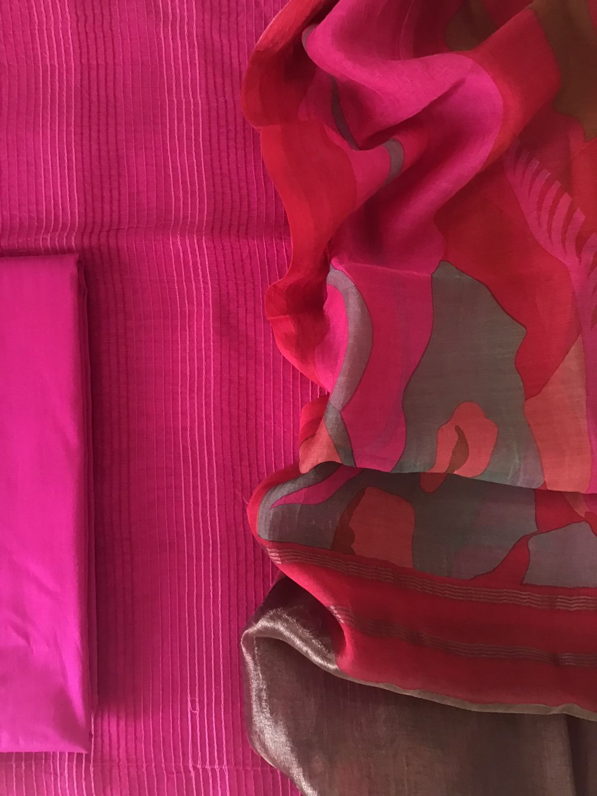 Pure Chanderi Printed Embroidered Suit - Pink