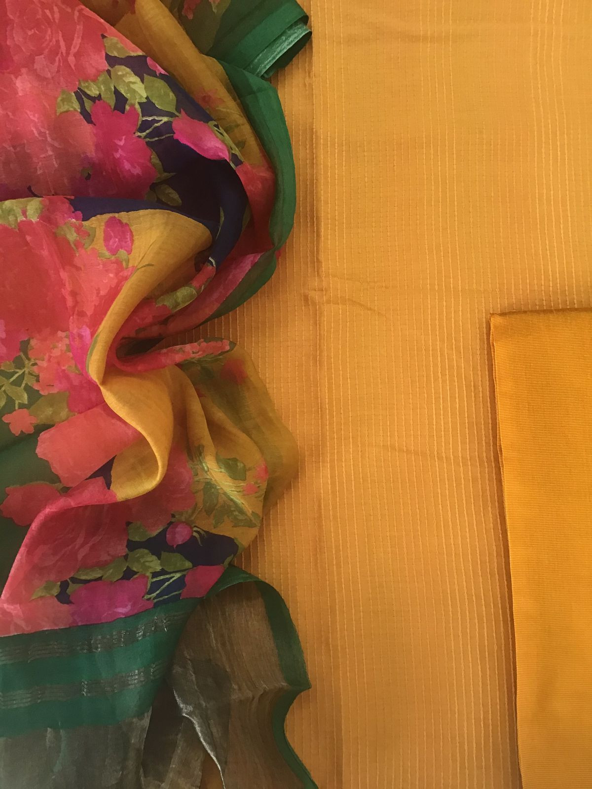 Pure Chanderi Printed Embroidered Suit - Yellow