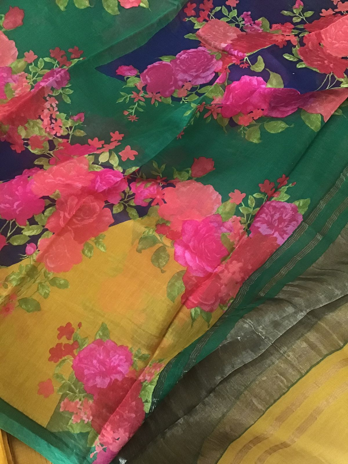 Pure Chanderi Printed Embroidered Suit - Yellow