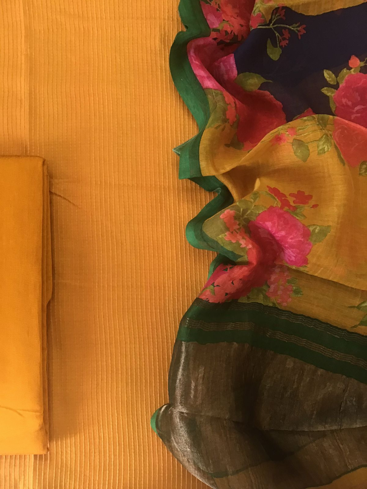 Pure Chanderi Printed Embroidered Suit - Yellow