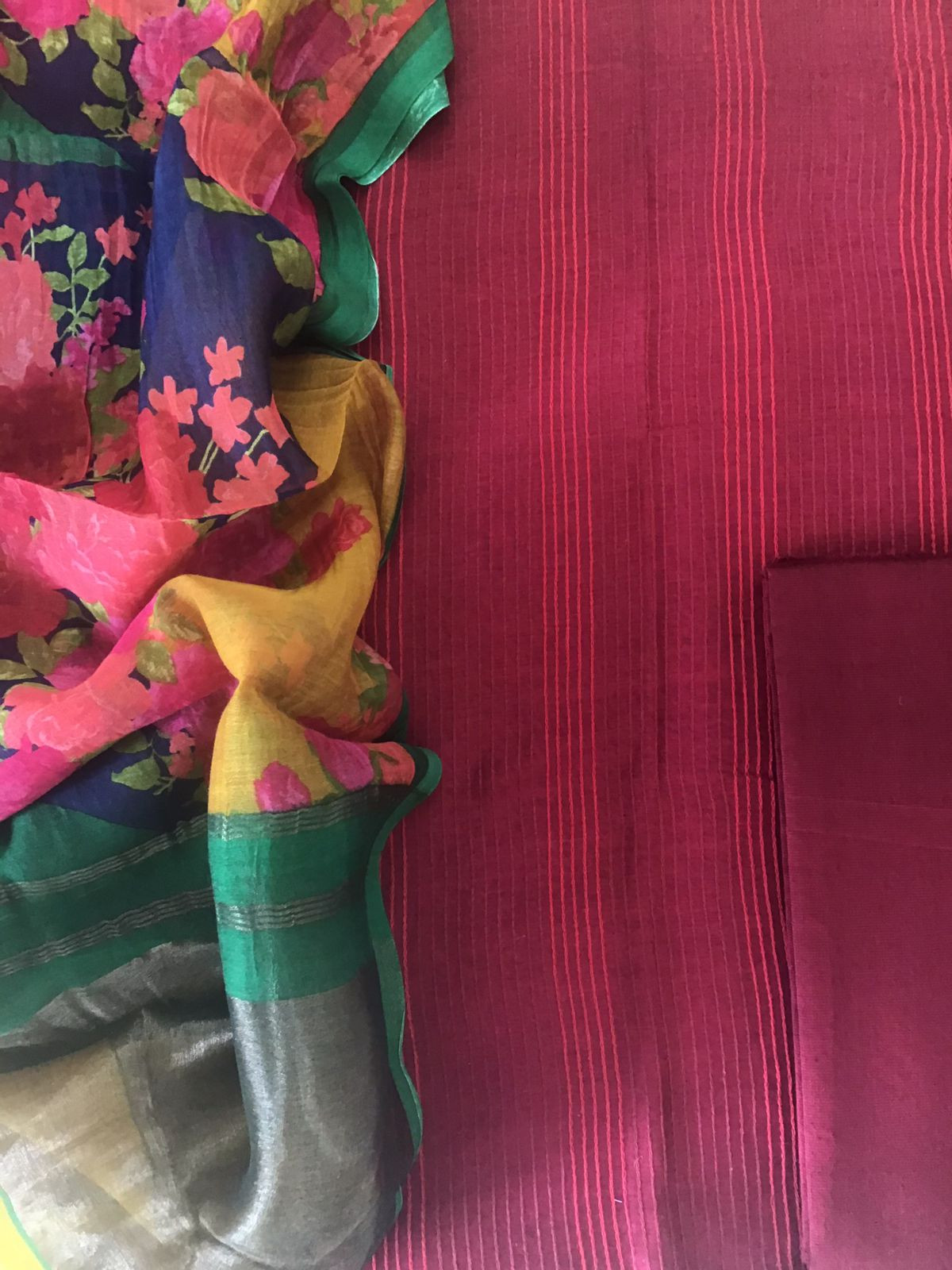 Pure Chanderi Printed Embroidered Suit - Red