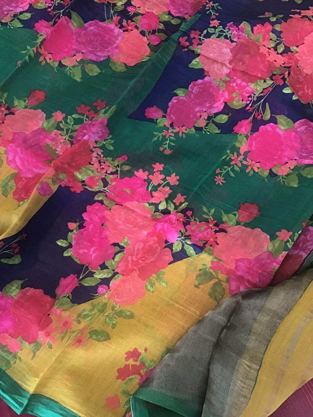 Pure Chanderi Printed Embroidered Suit - Red