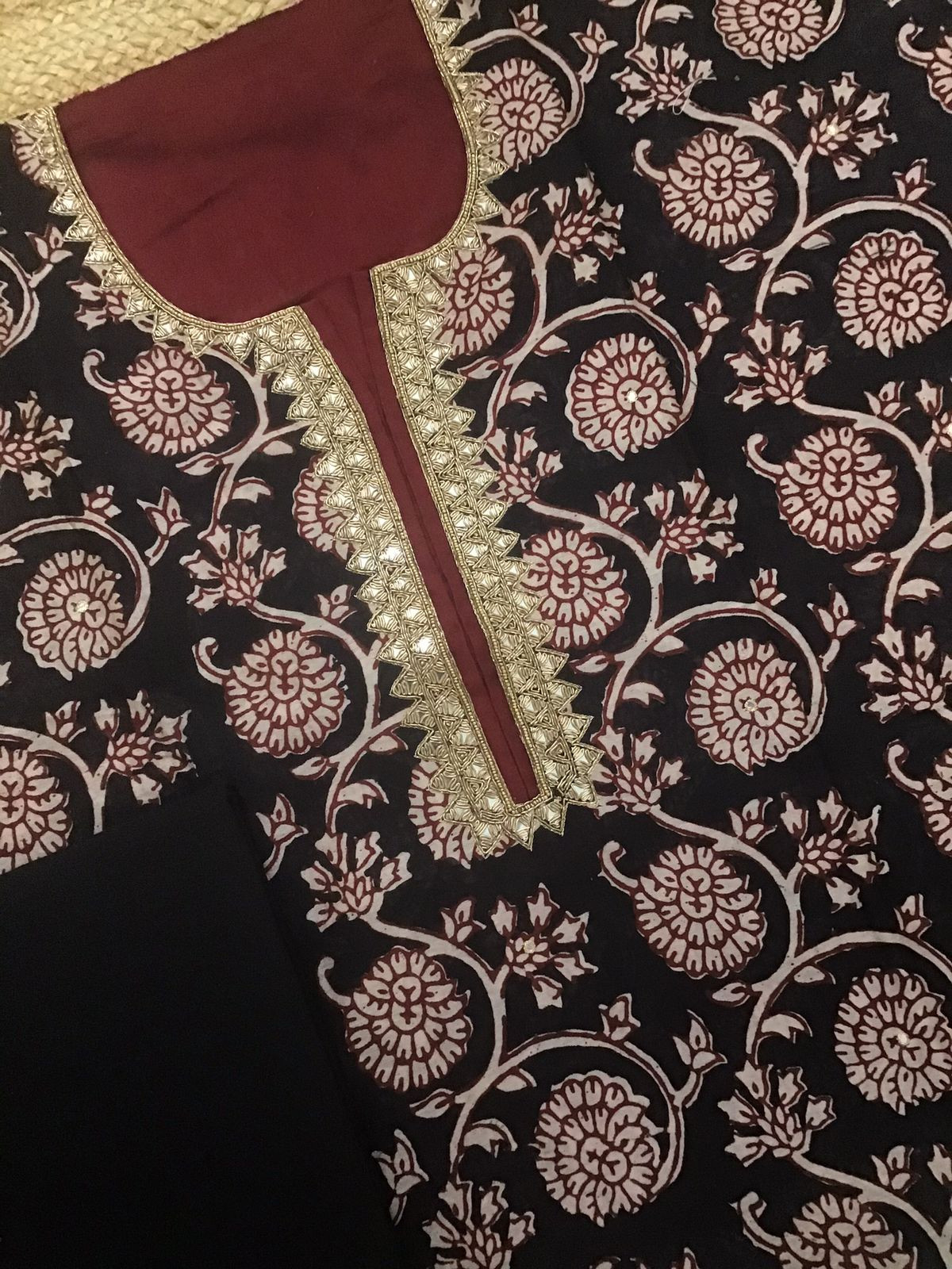 Pure Maheshwari Printed Embroidered Suit - Black