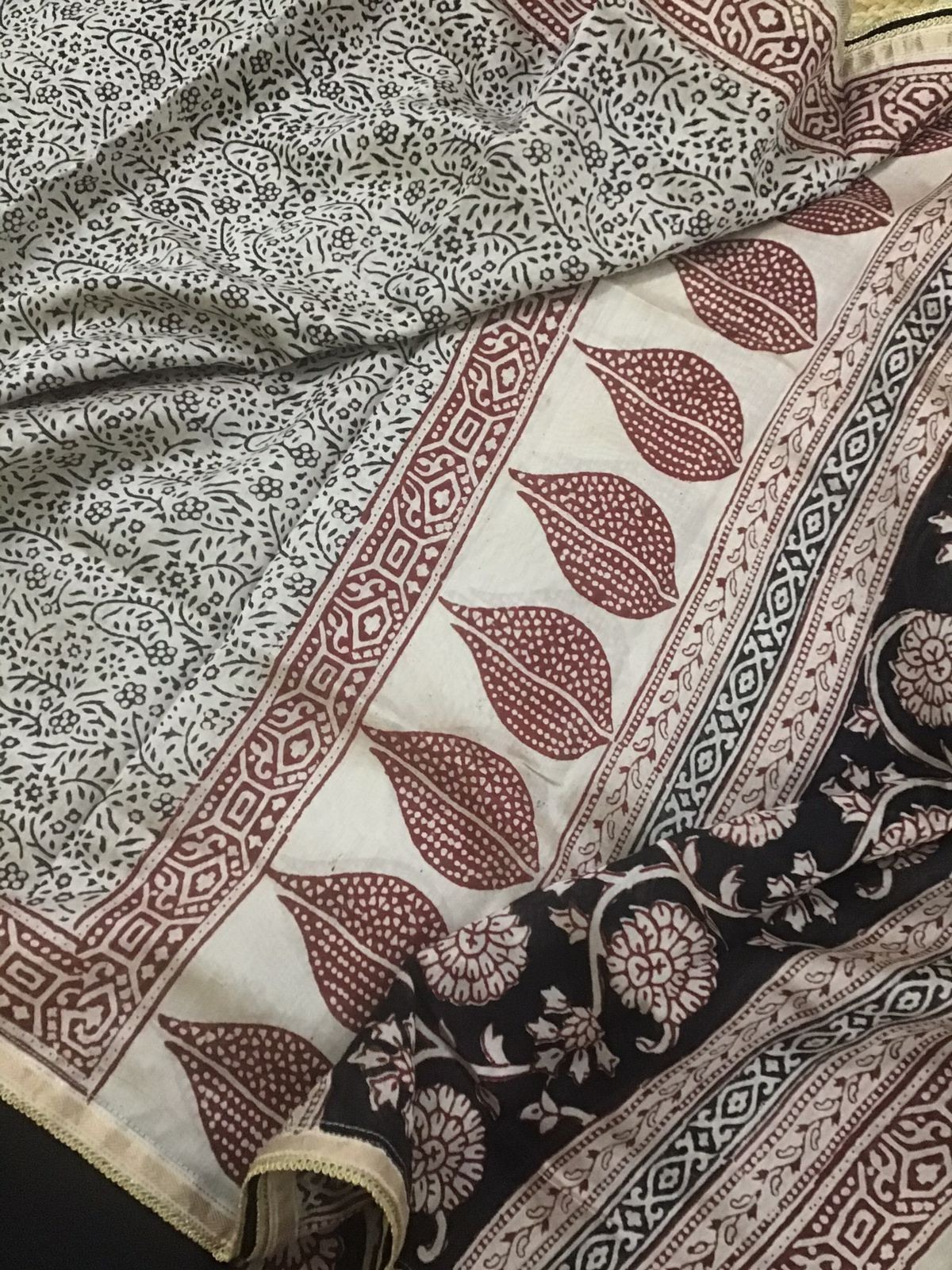 Pure Maheshwari Printed Embroidered Suit - Black