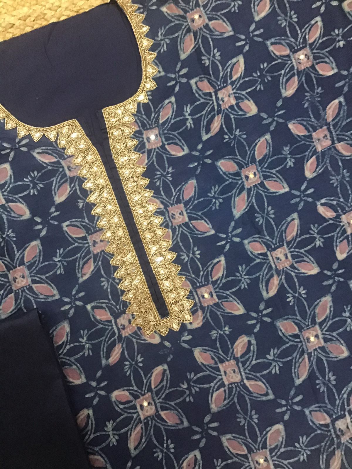 Pure Maheshwari Printed Embroidered Suit - indigo