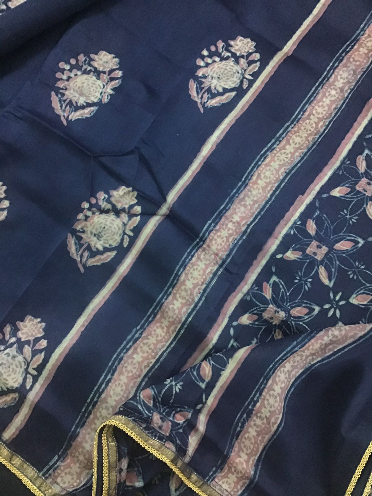 Pure Maheshwari Printed Embroidered Suit - indigo