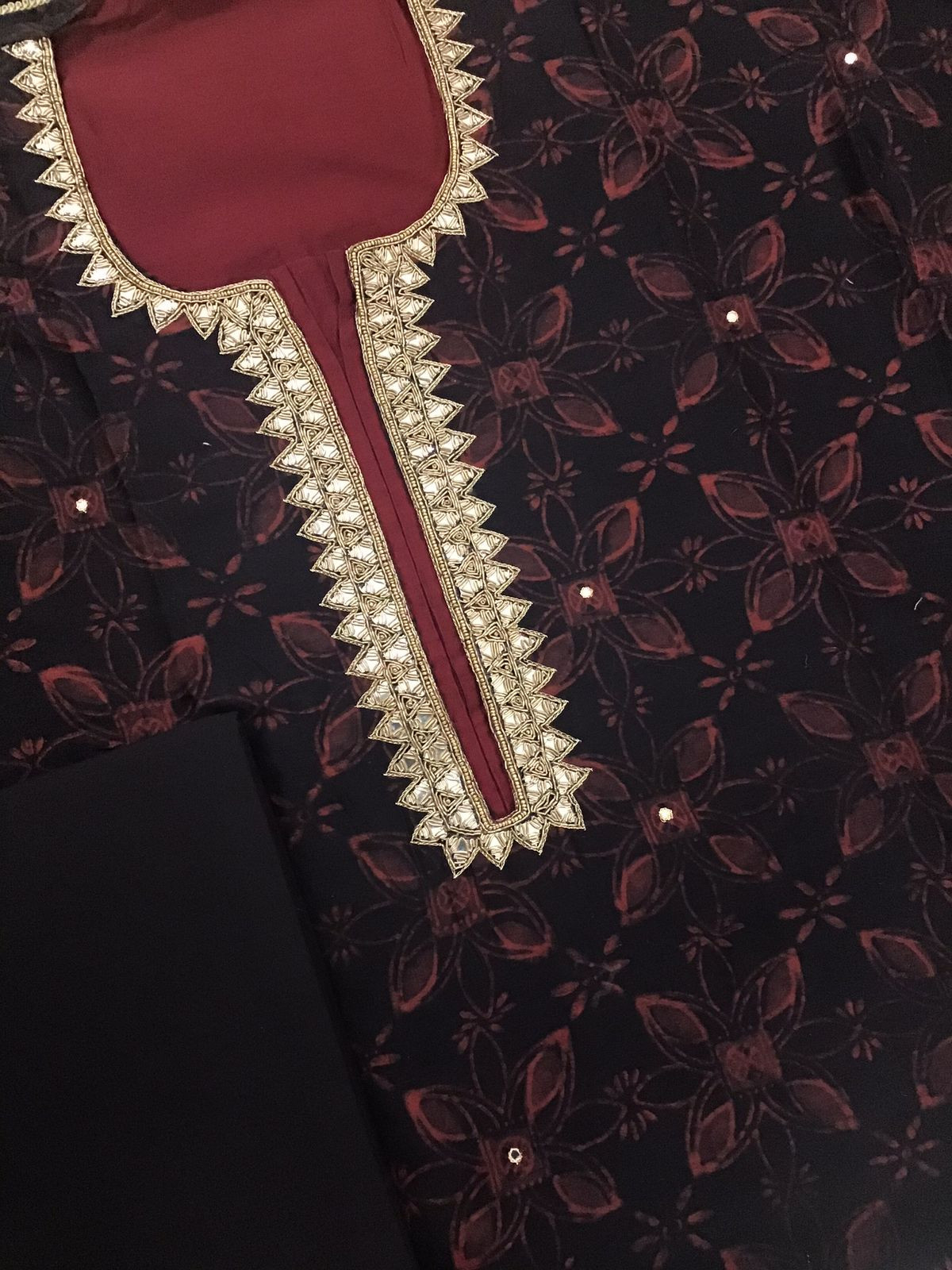 Pure Maheshwari Printed Embroidered Suit - Black