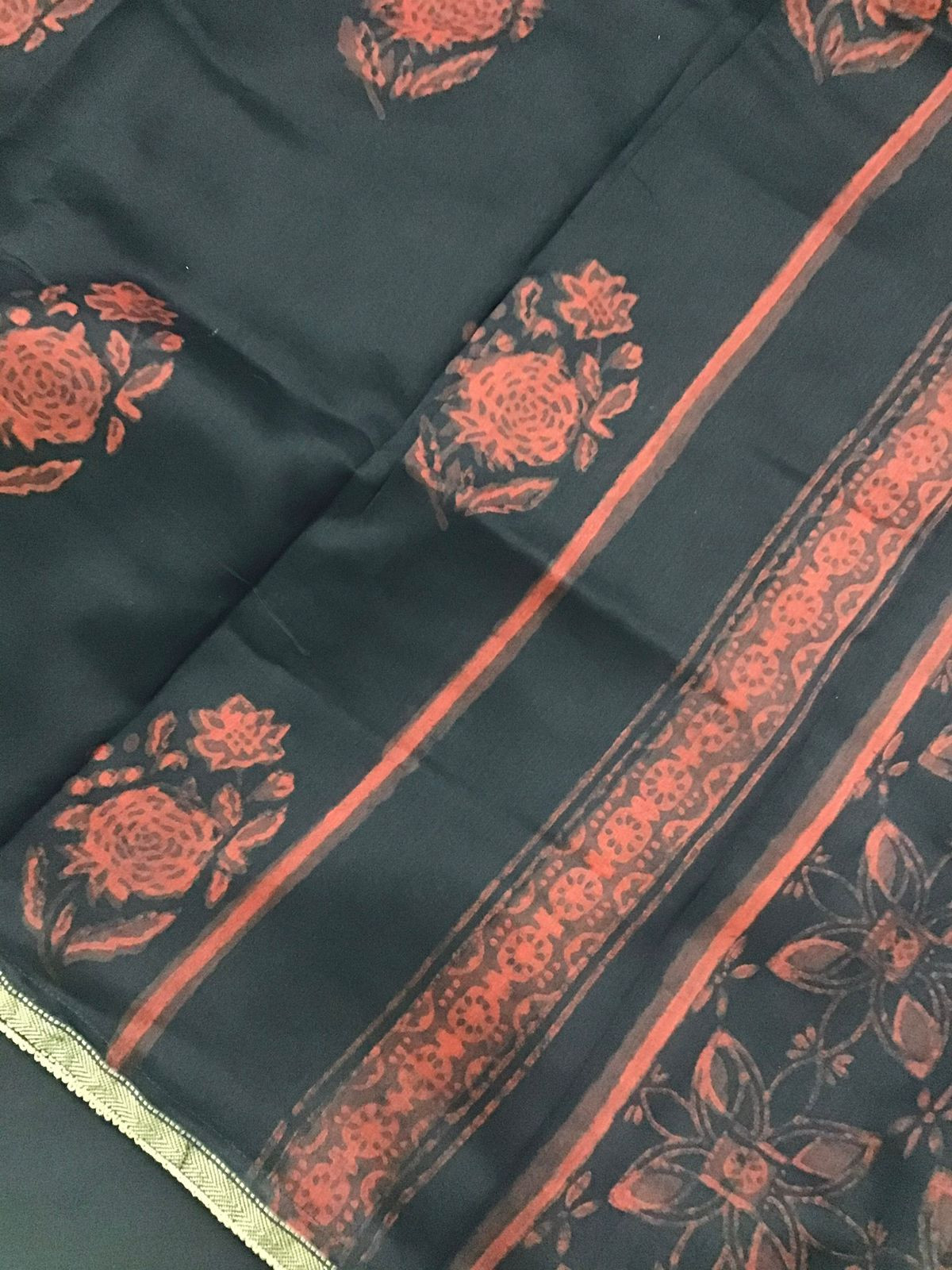 Pure Maheshwari Printed Embroidered Suit - Black