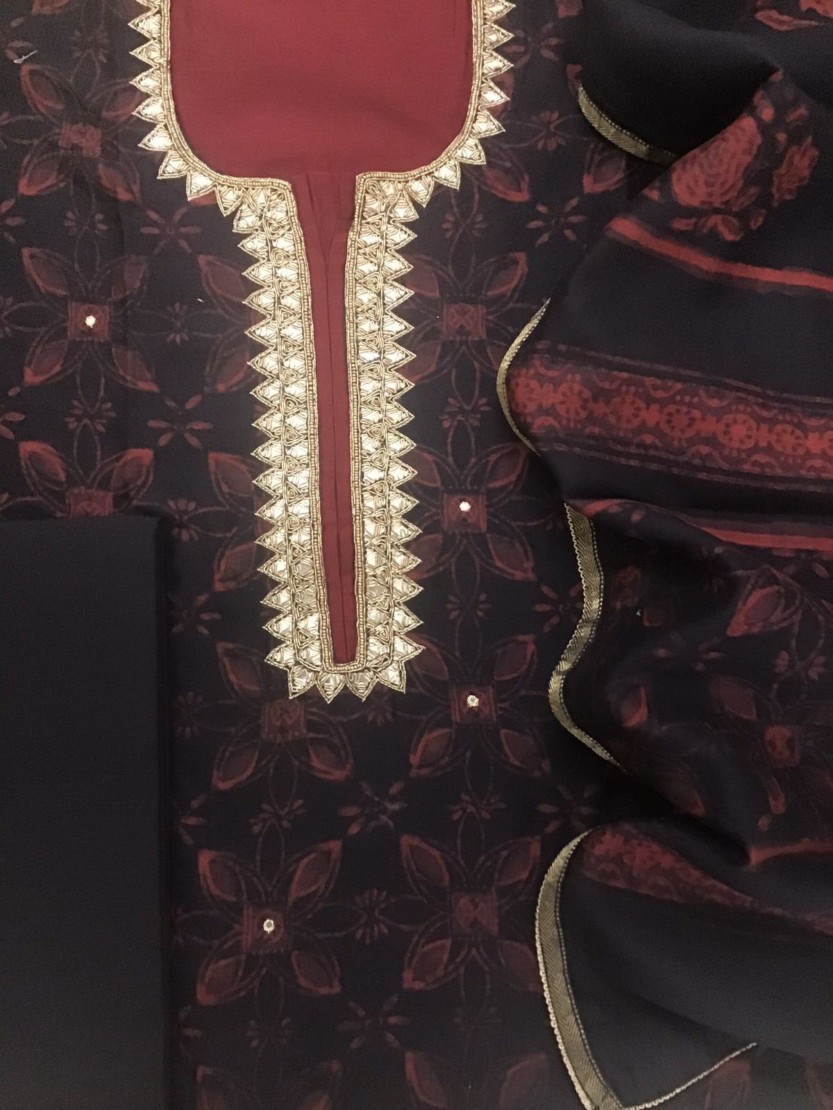 Pure Maheshwari Printed Embroidered Suit - Black