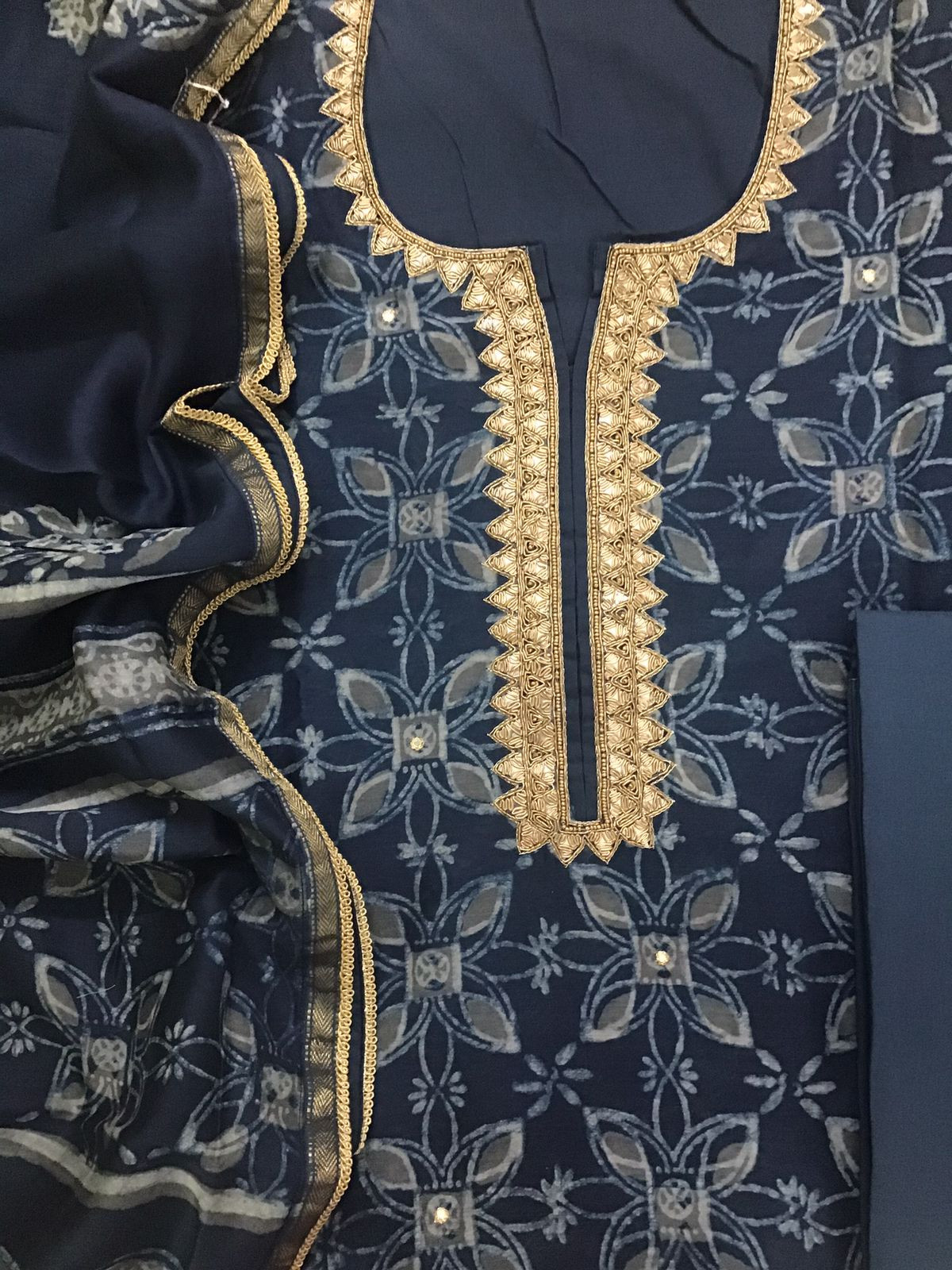 Pure Maheshwari Printed Embroidered Suit - Blue