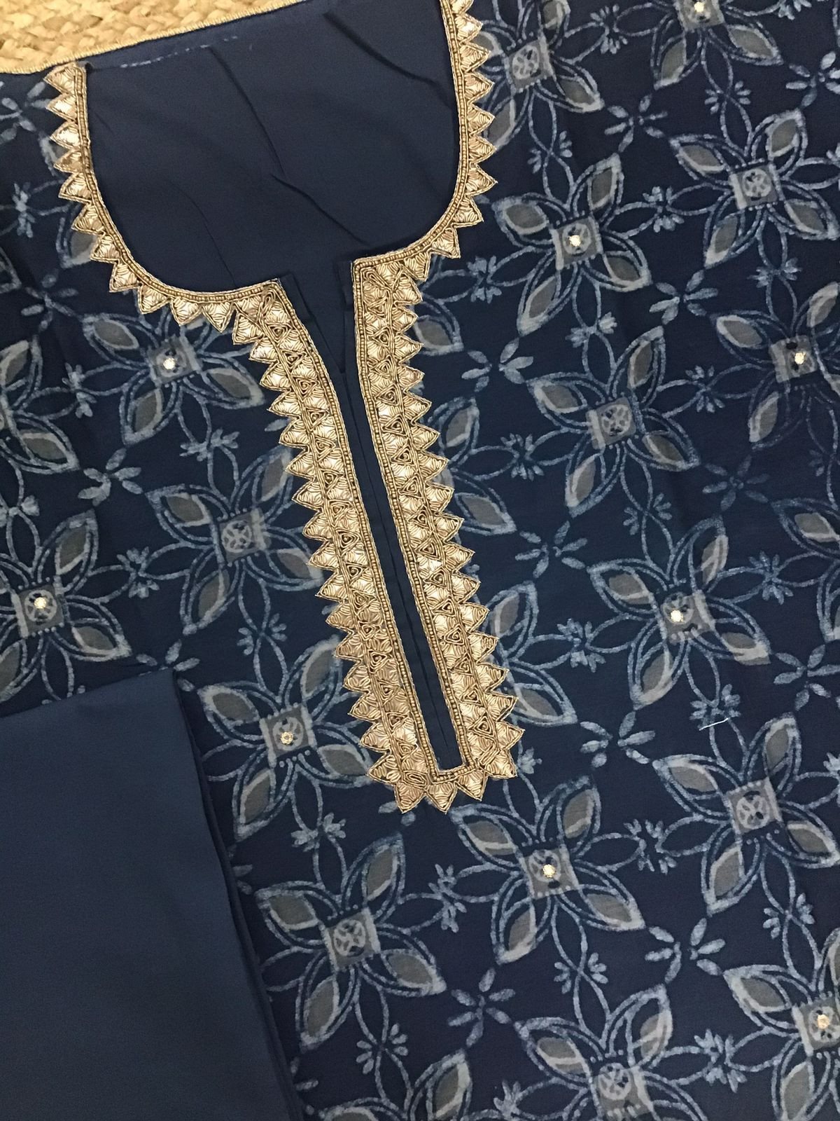 Pure Maheshwari Printed Embroidered Suit - Blue