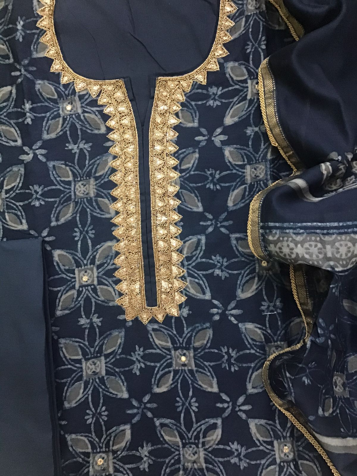 Pure Maheshwari Printed Embroidered Suit - Blue