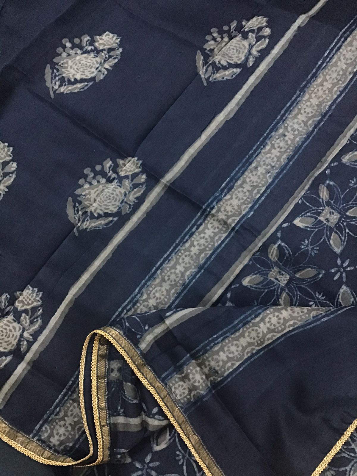 Pure Maheshwari Printed Embroidered Suit - Blue