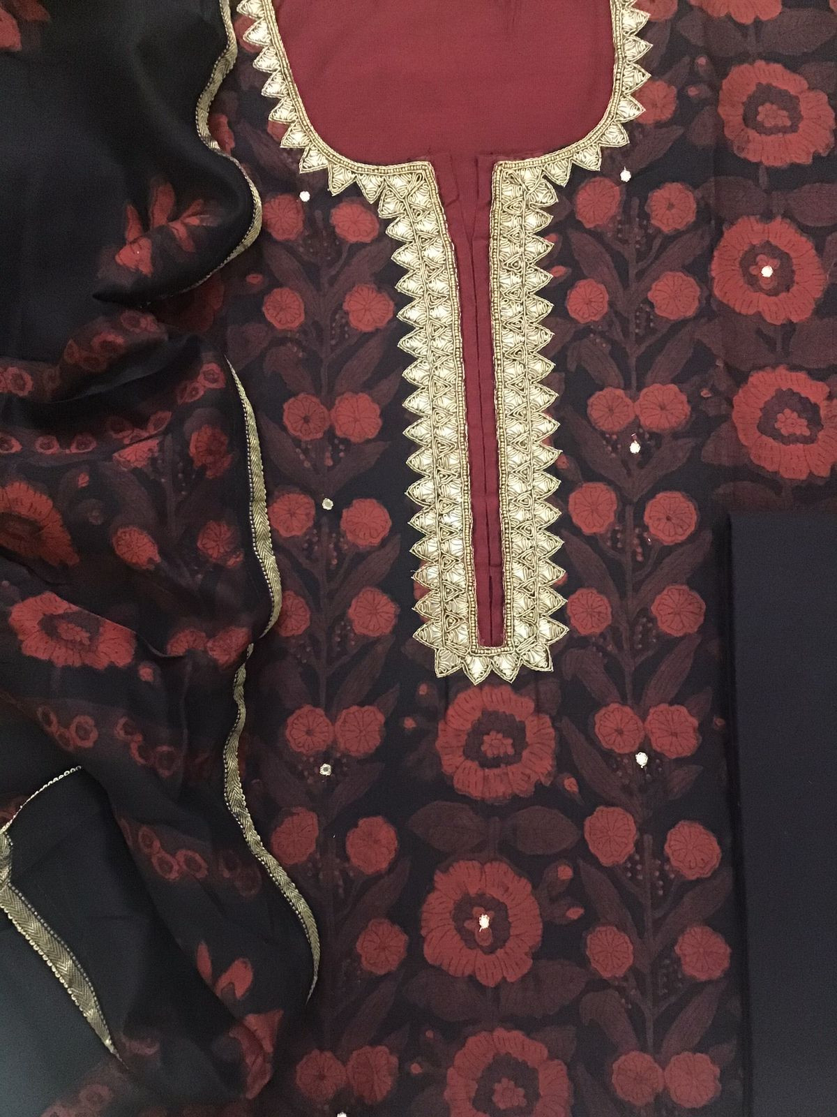 Pure Maheshwari Printed Embroidered Suit - Black