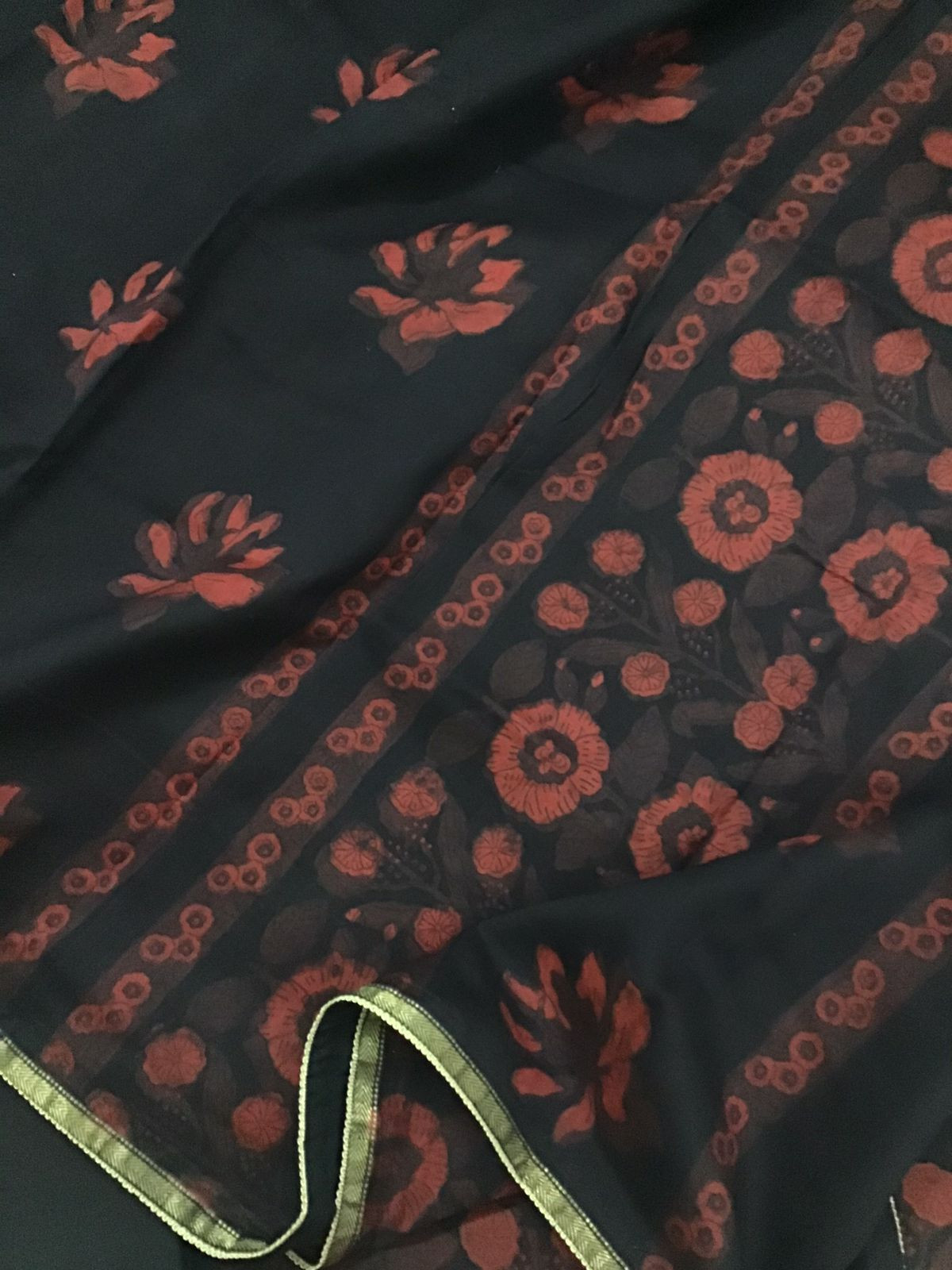 Pure Maheshwari Printed Embroidered Suit - Black