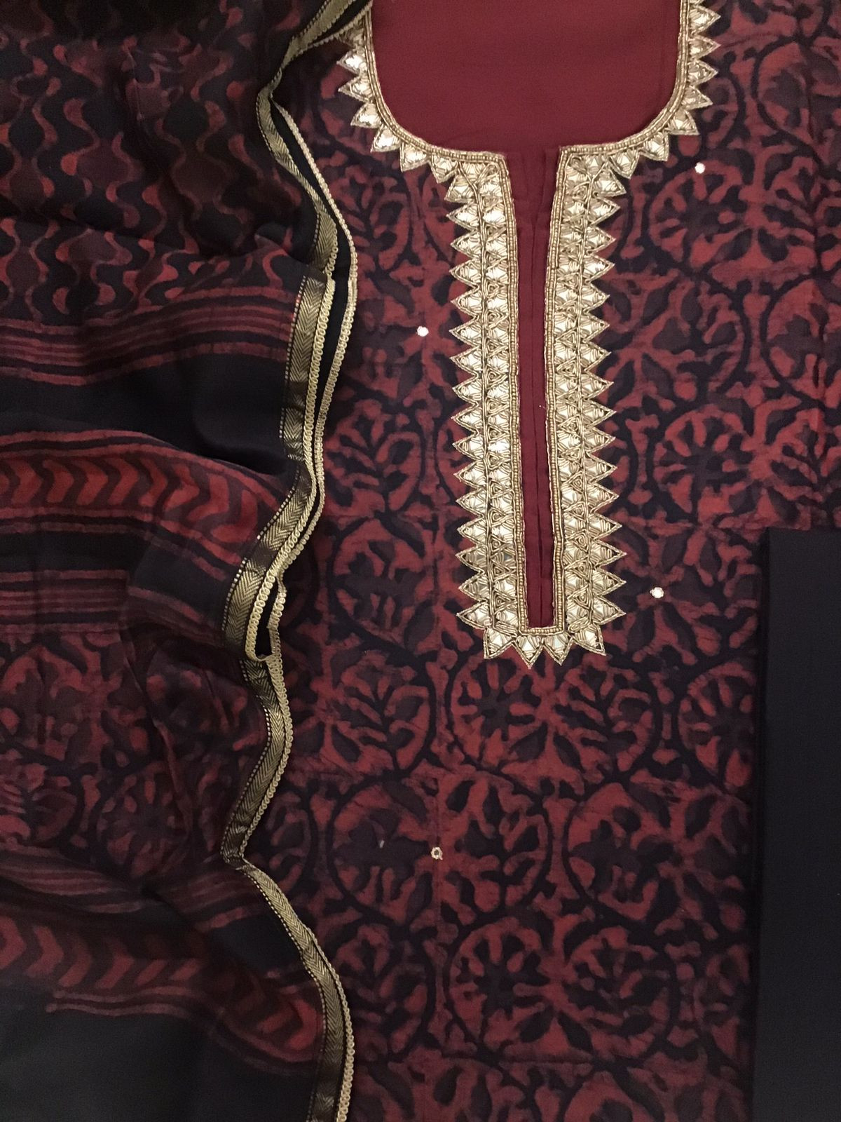 Pure Maheshwari Printed Embroidered Suit - Black