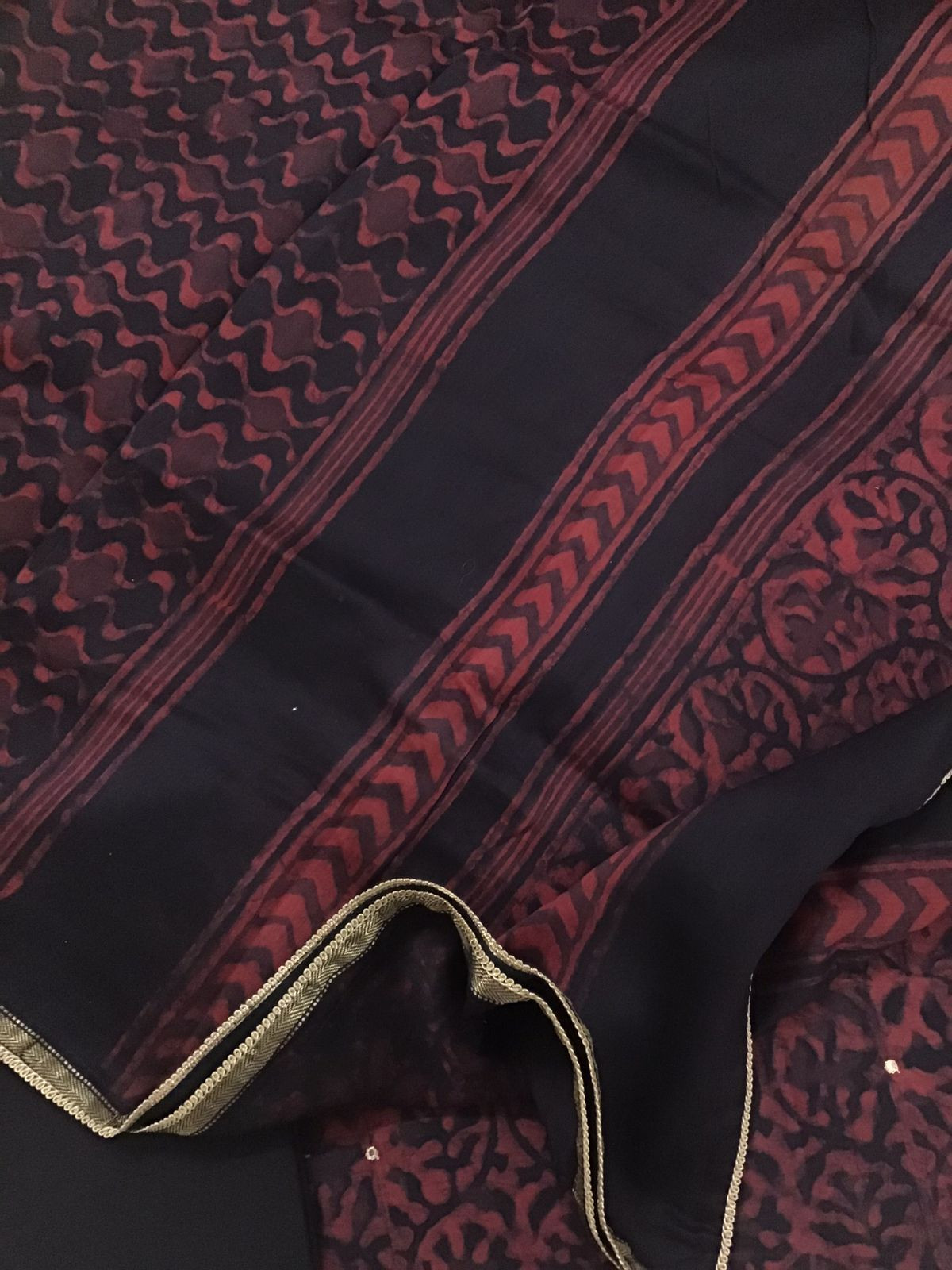 Pure Maheshwari Printed Embroidered Suit - Black