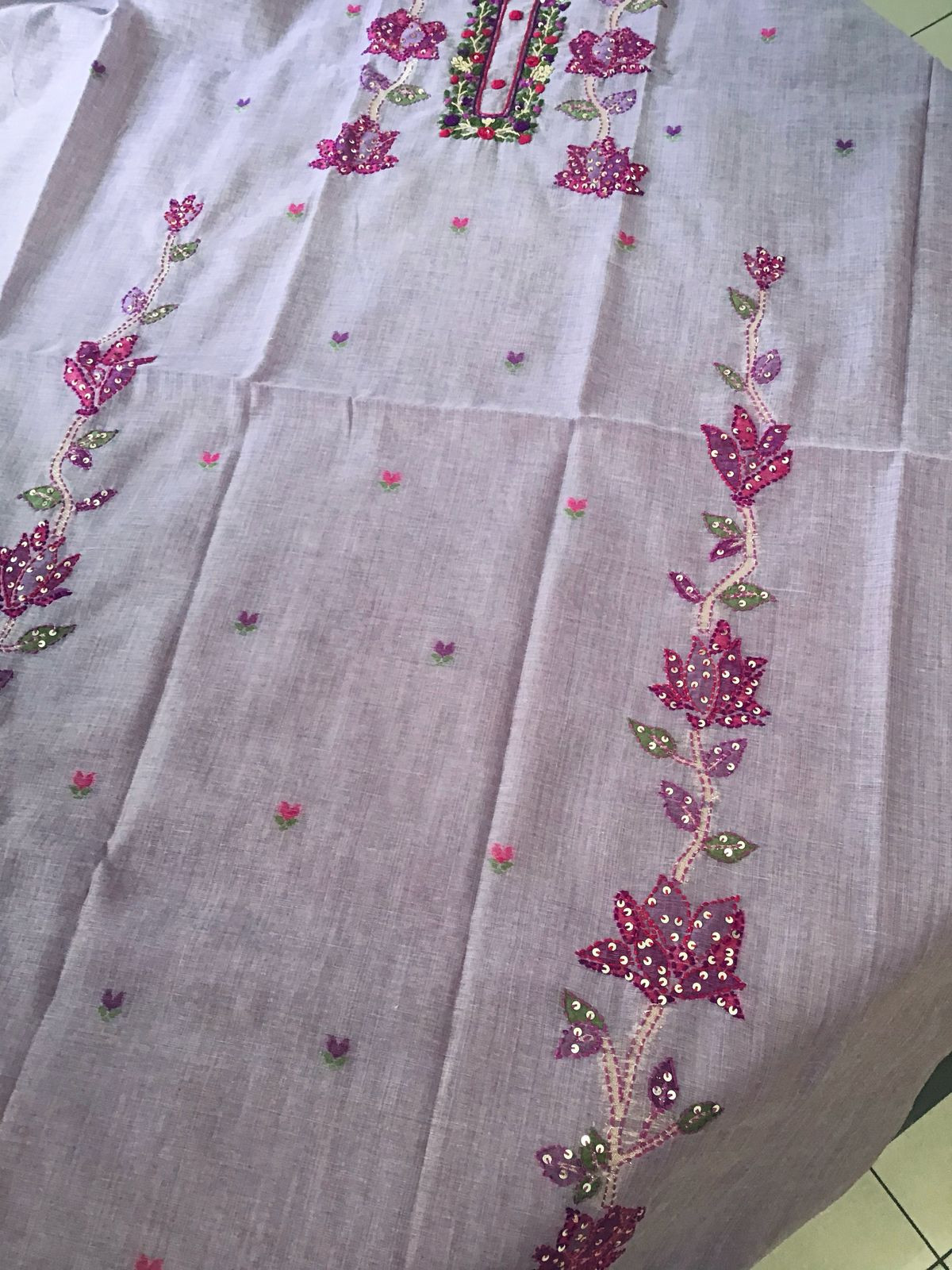 Soft Fine Slub Chanderi Jamdani Weaved Embroidered Suit - Lavender