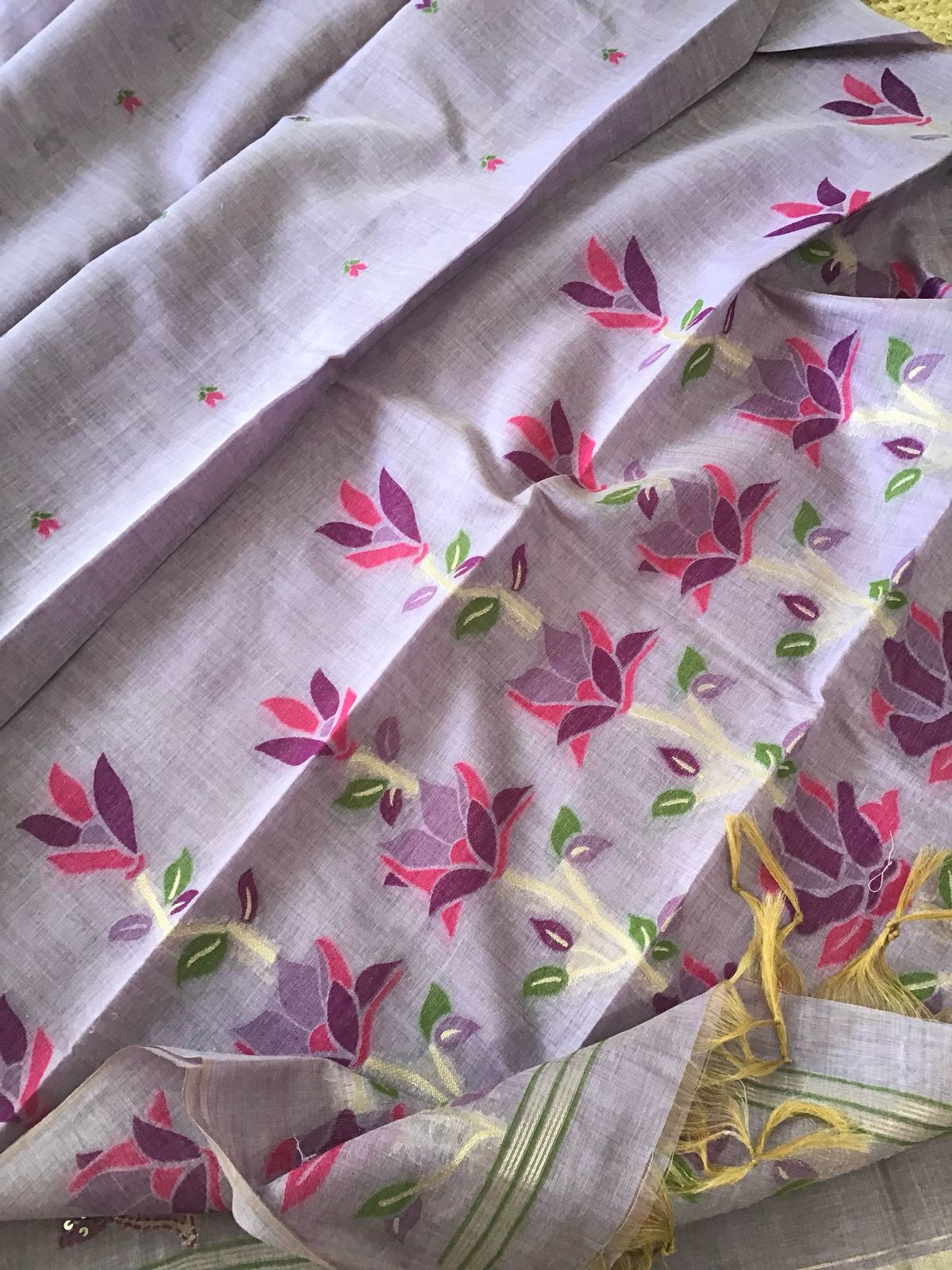 Soft Fine Slub Chanderi Jamdani Weaved Embroidered Suit - Lavender