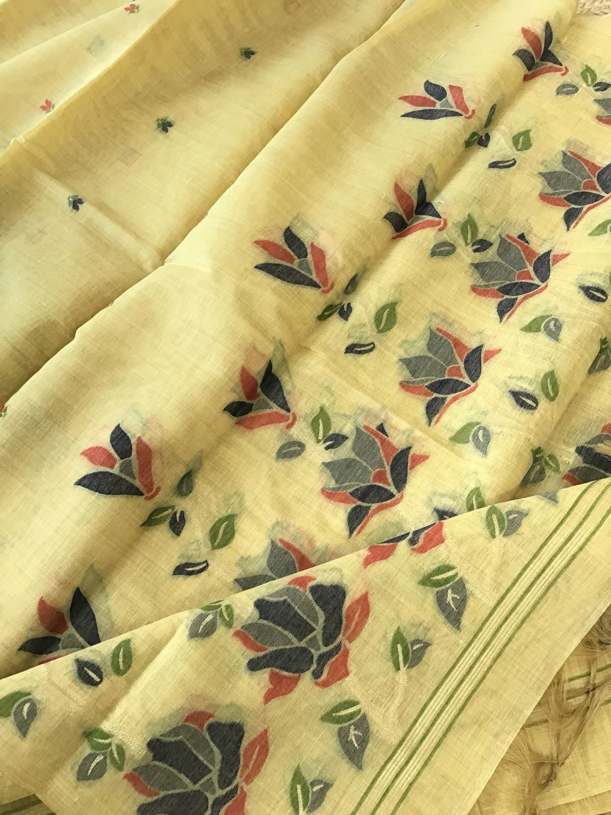 Soft Fine Slub Chanderi Jamdani Weaved Embroidered Suit - Yellow