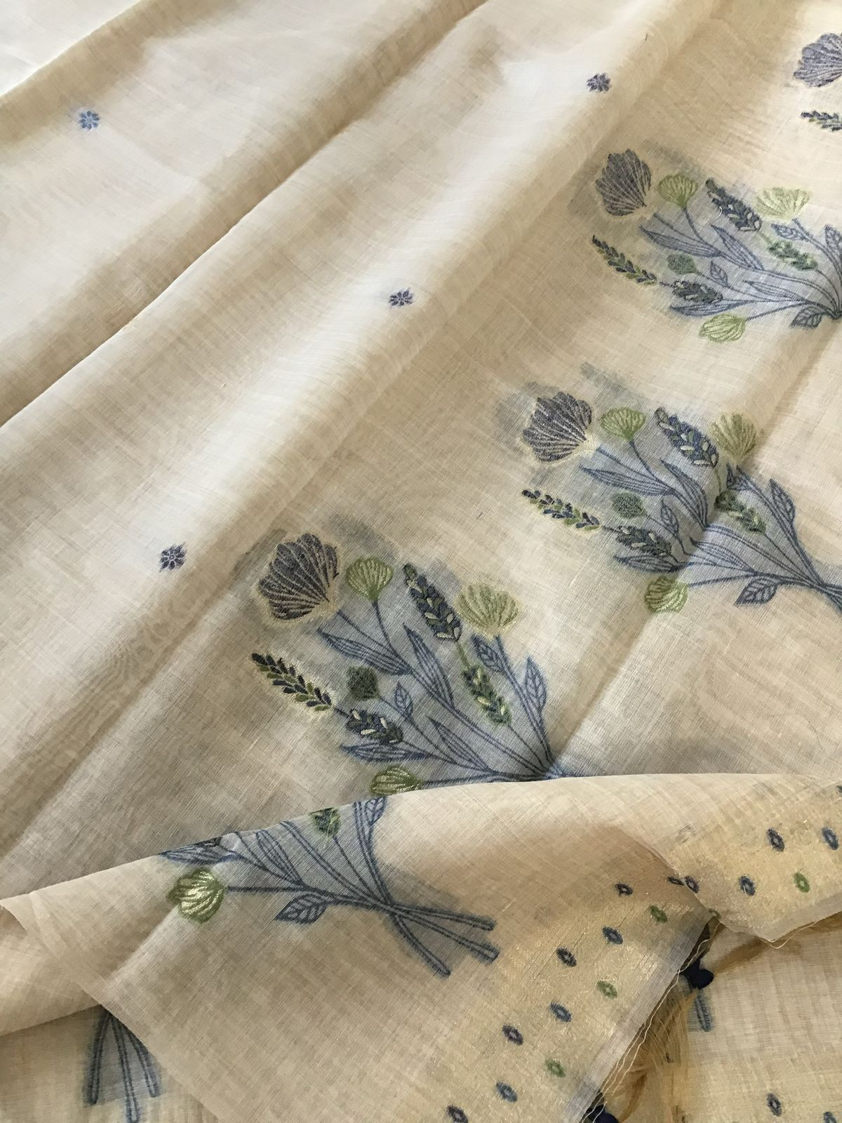 Soft Fine Slub Chanderi Jamdani Weaved Embroidered Suit - Beige