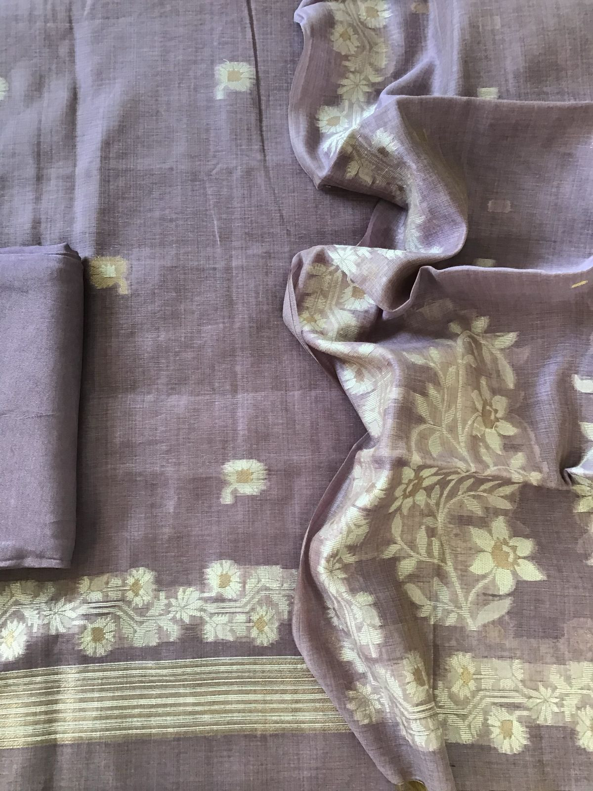 Soft Fine Slub Chanderi Jamdani Weaved Embroidered Suit - Lavender