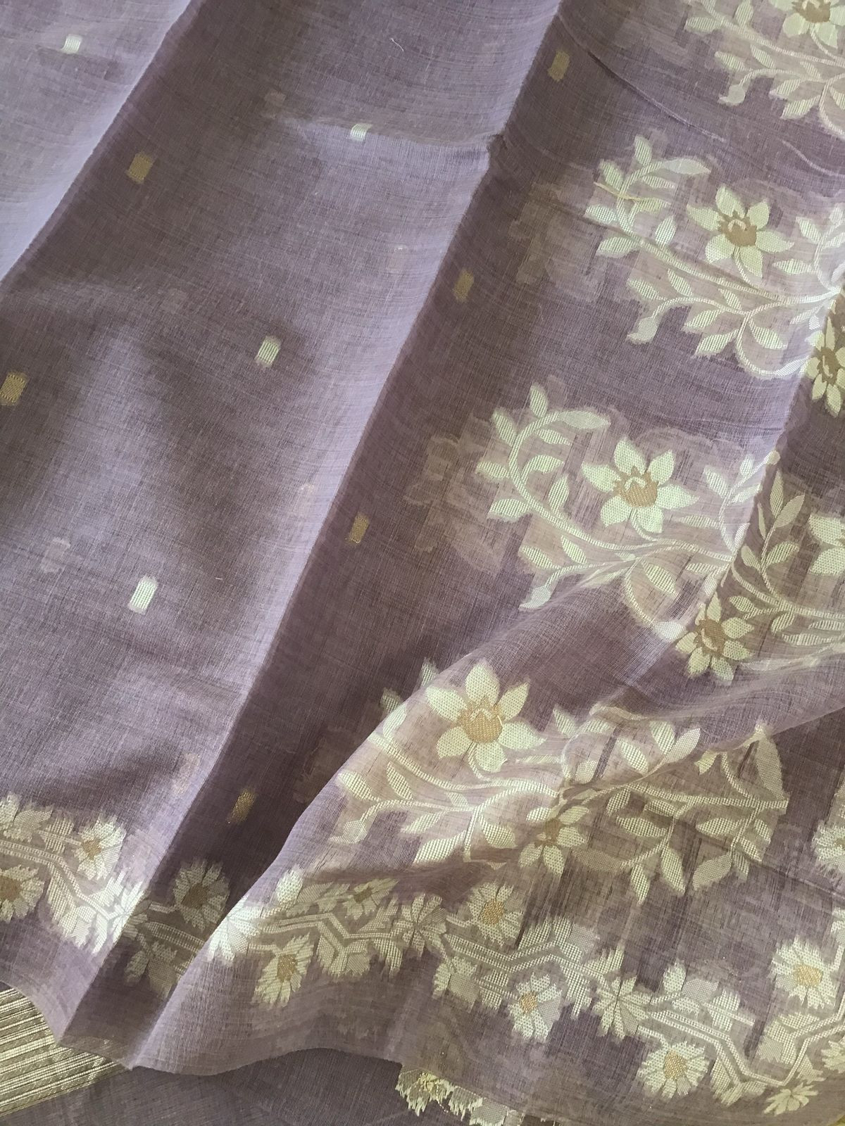 Soft Fine Slub Chanderi Jamdani Weaved Embroidered Suit - Lavender