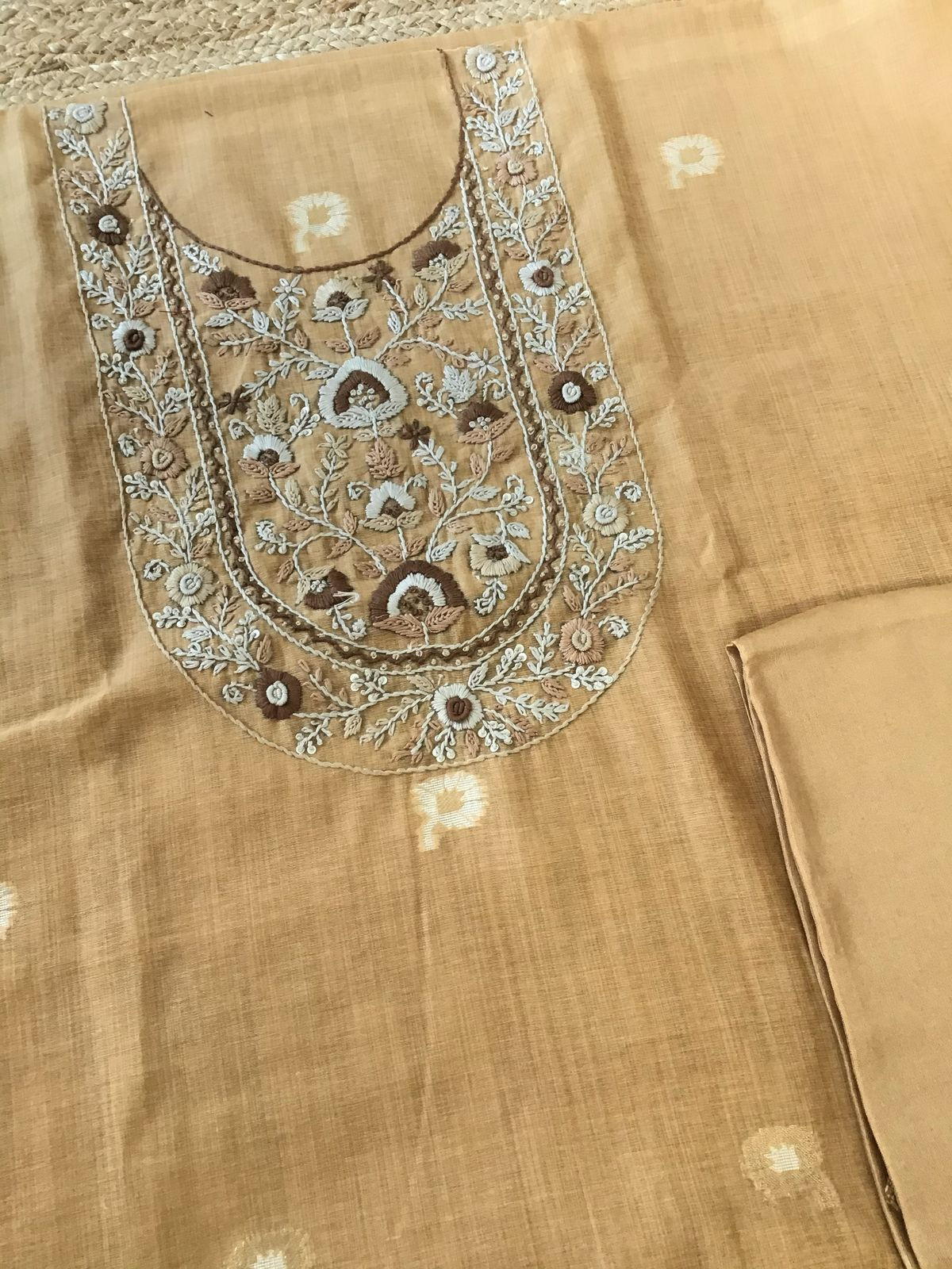 Soft Fine Slub Chanderi Jamdani Weaved Embroidered Suit - Yellow