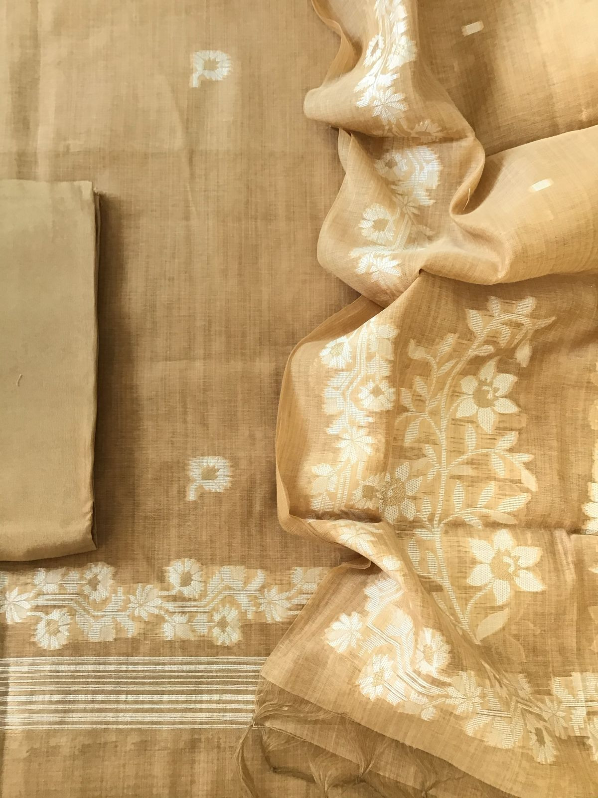 Soft Fine Slub Chanderi Jamdani Weaved Embroidered Suit - Yellow